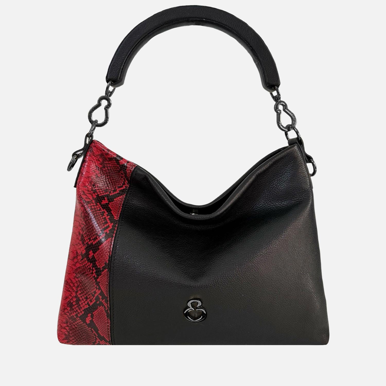 Borsa a mano Monè Nero Pelle liscia con dettaglio pelle stampa pitonata rossa Dark