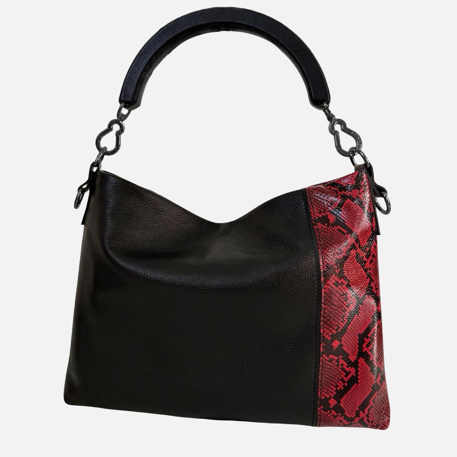 Borsa a mano Monè Nero Pelle liscia con dettaglio pelle stampa pitonata rossa Dark