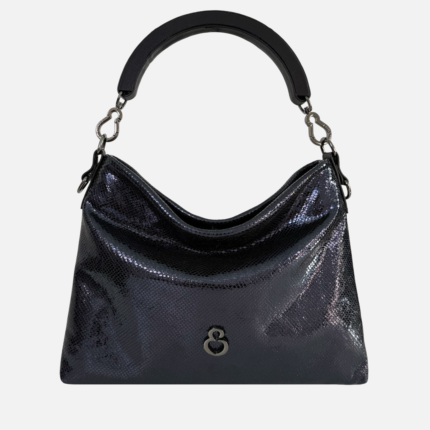 Borsa a mano Monè Blu Pelle Stampa Pitoncino laminato Dark