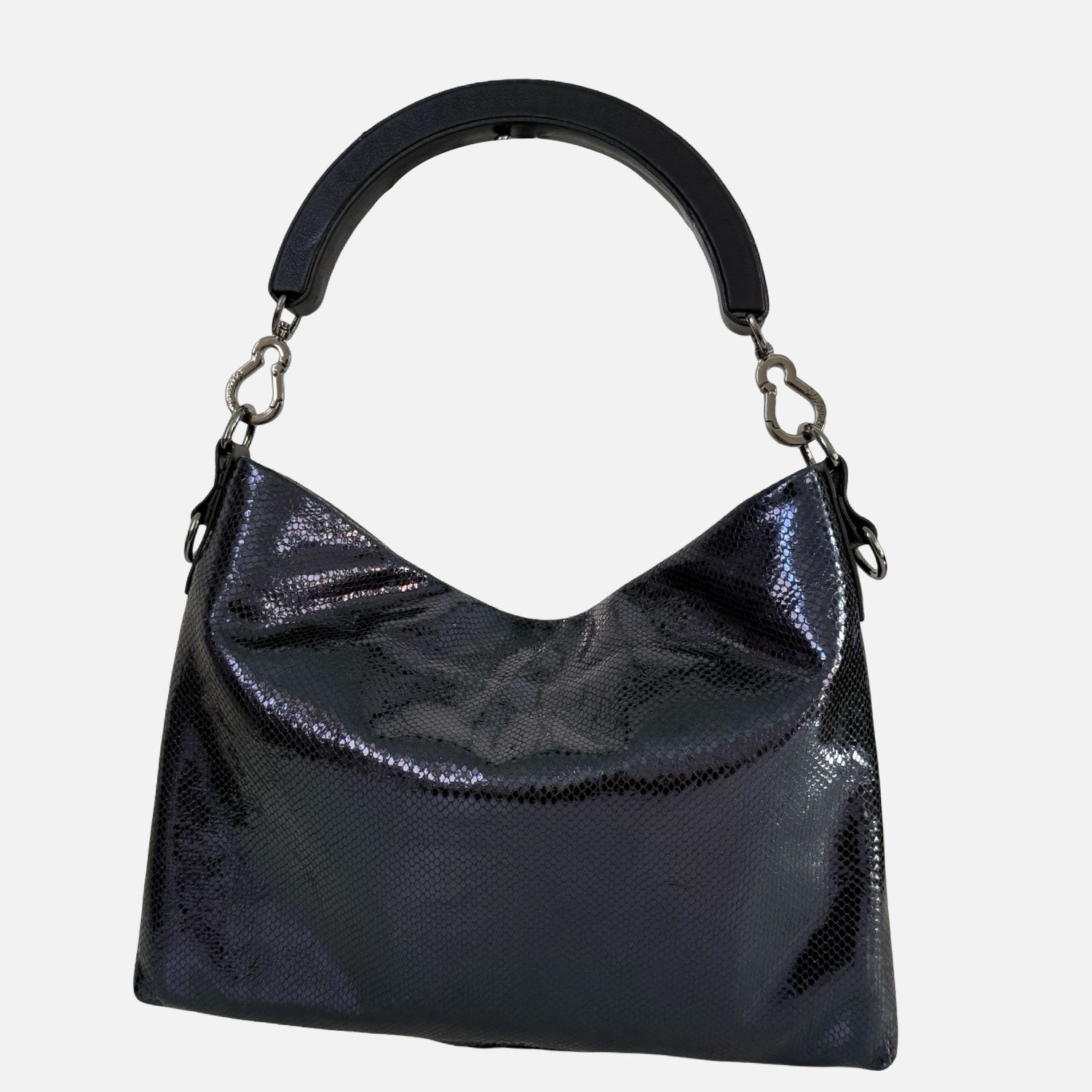 Borsa a mano Monè Blu Pelle Stampa Pitoncino laminato Dark