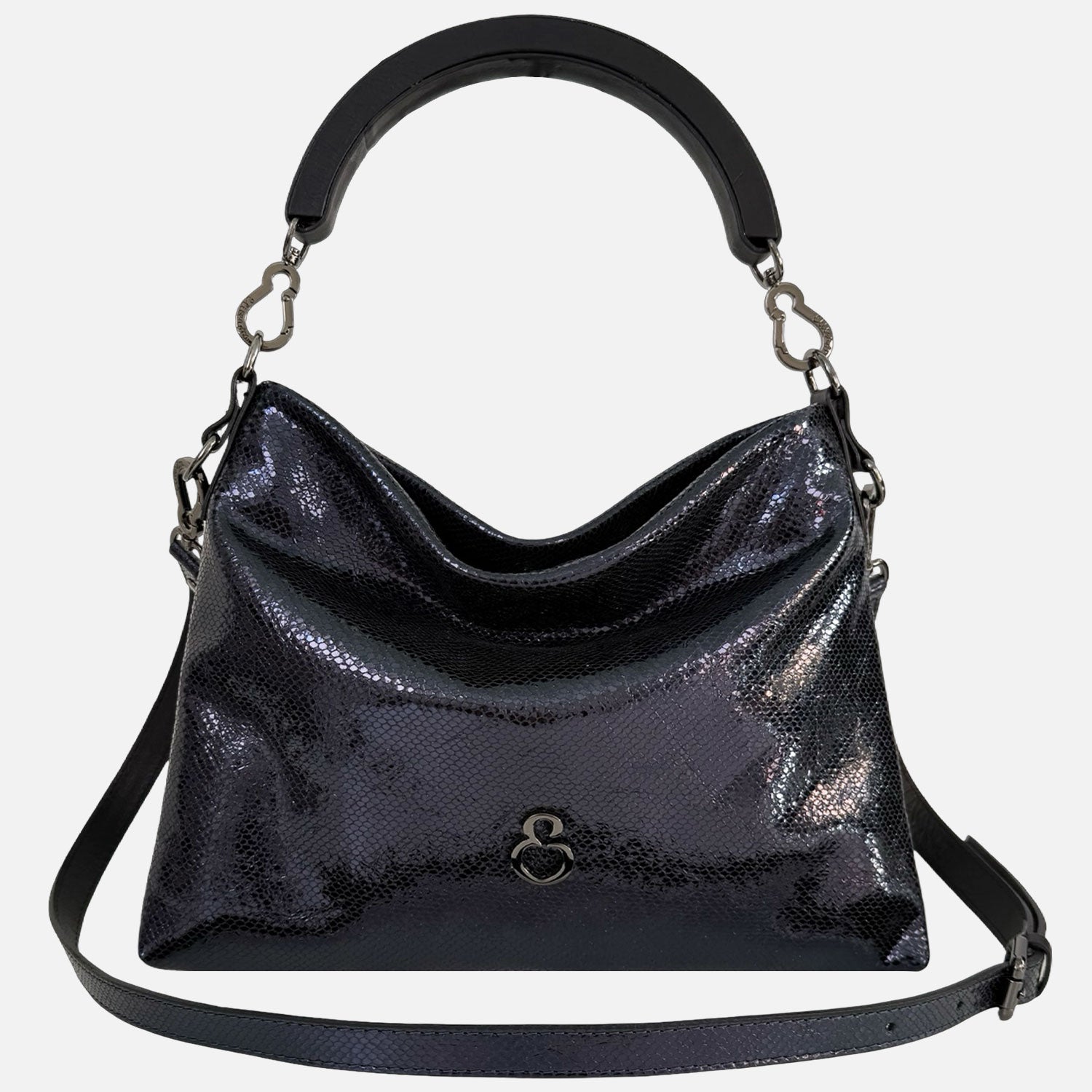 Borsa a mano Monè Blu Pelle Stampa Pitoncino laminato Dark