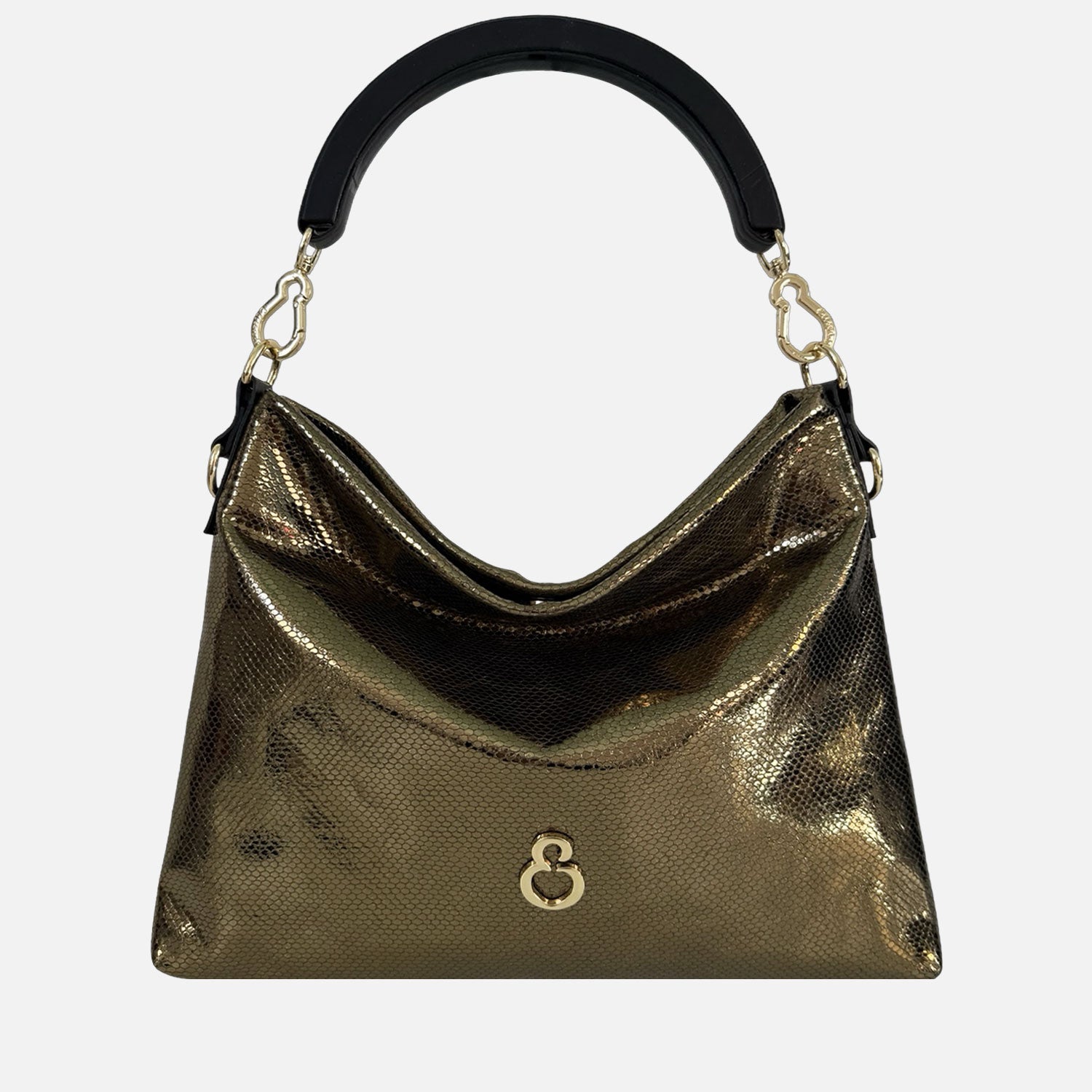 Borsa a mano Monè Oro Pelle Stampa Pitoncino laminato Oro