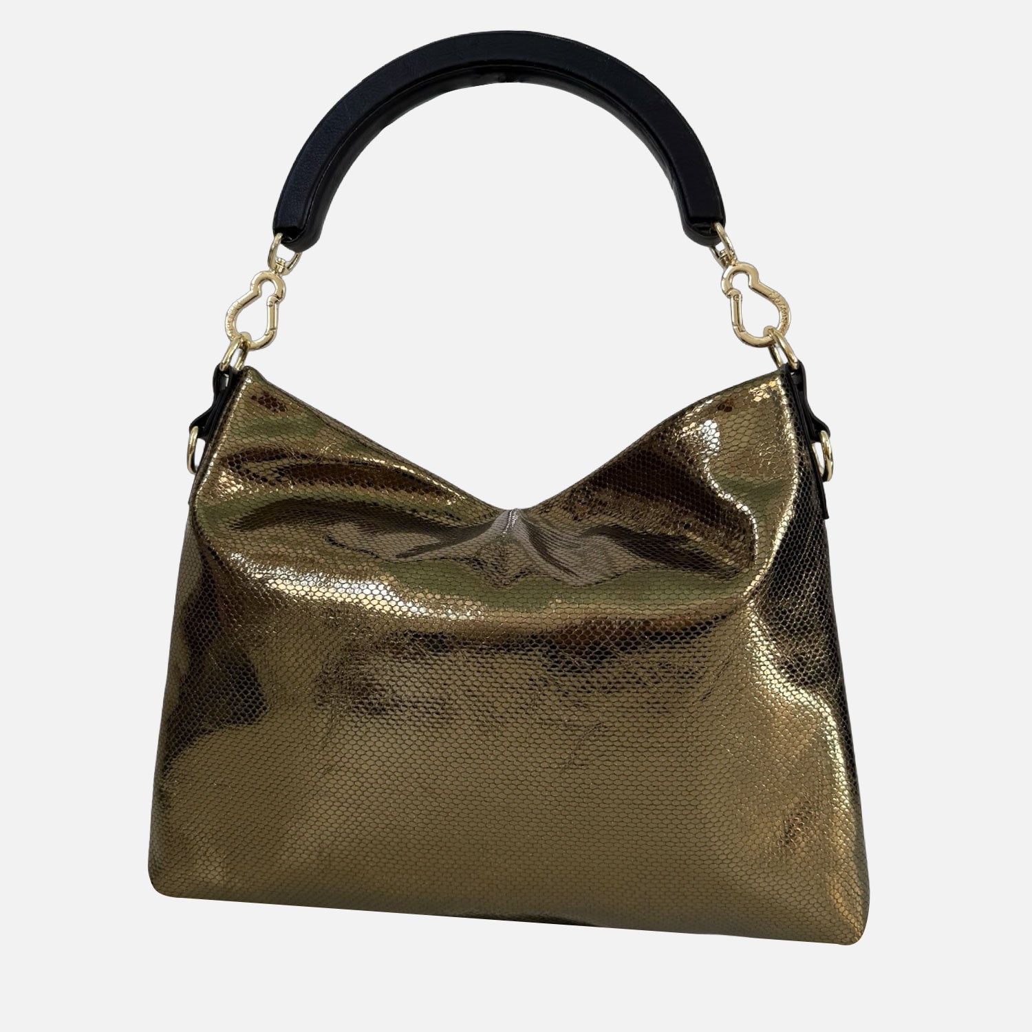 Borsa a mano Monè Oro Pelle Stampa Pitoncino laminato Oro