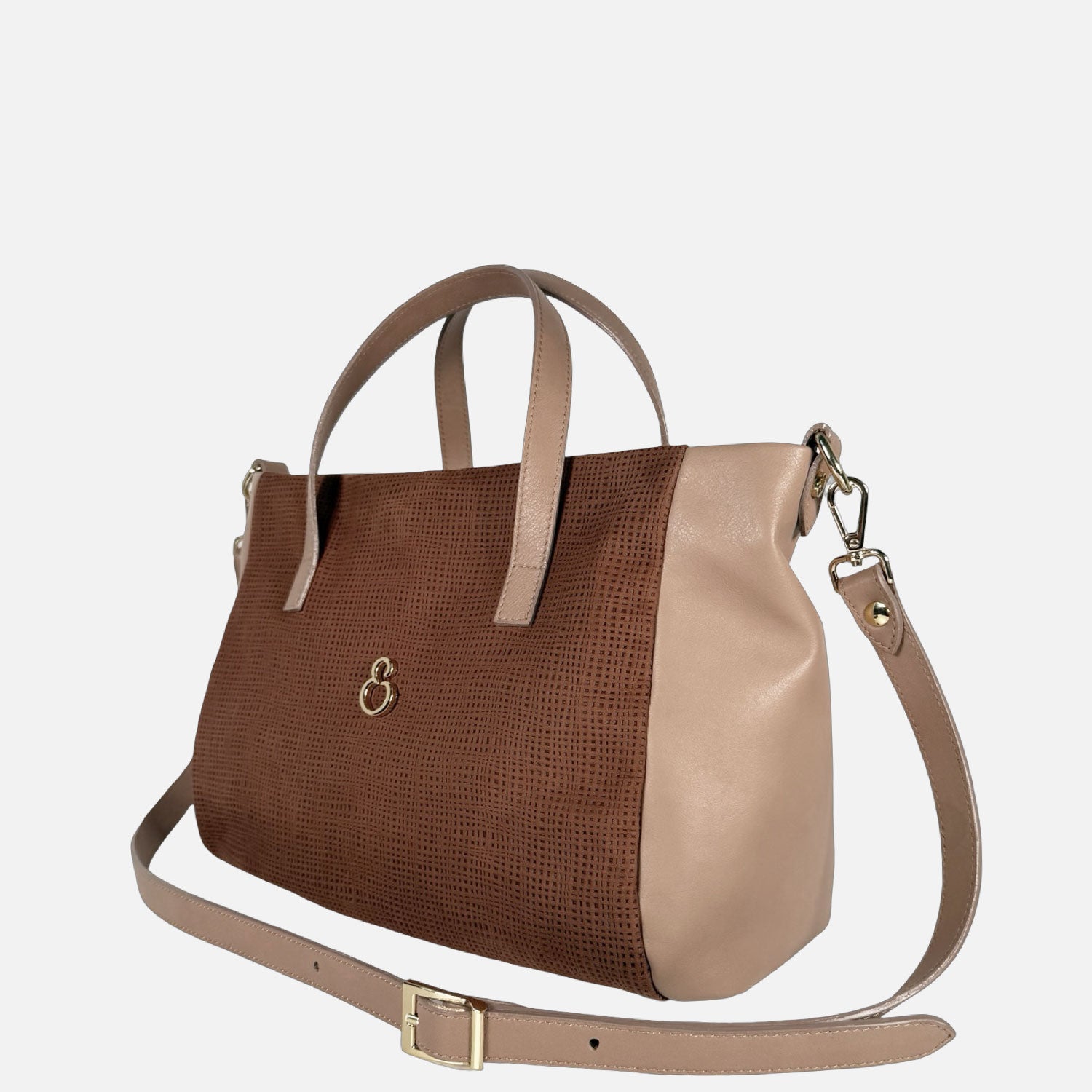 Borsa a mano Novella Texture Intrecciata Cacao Oro