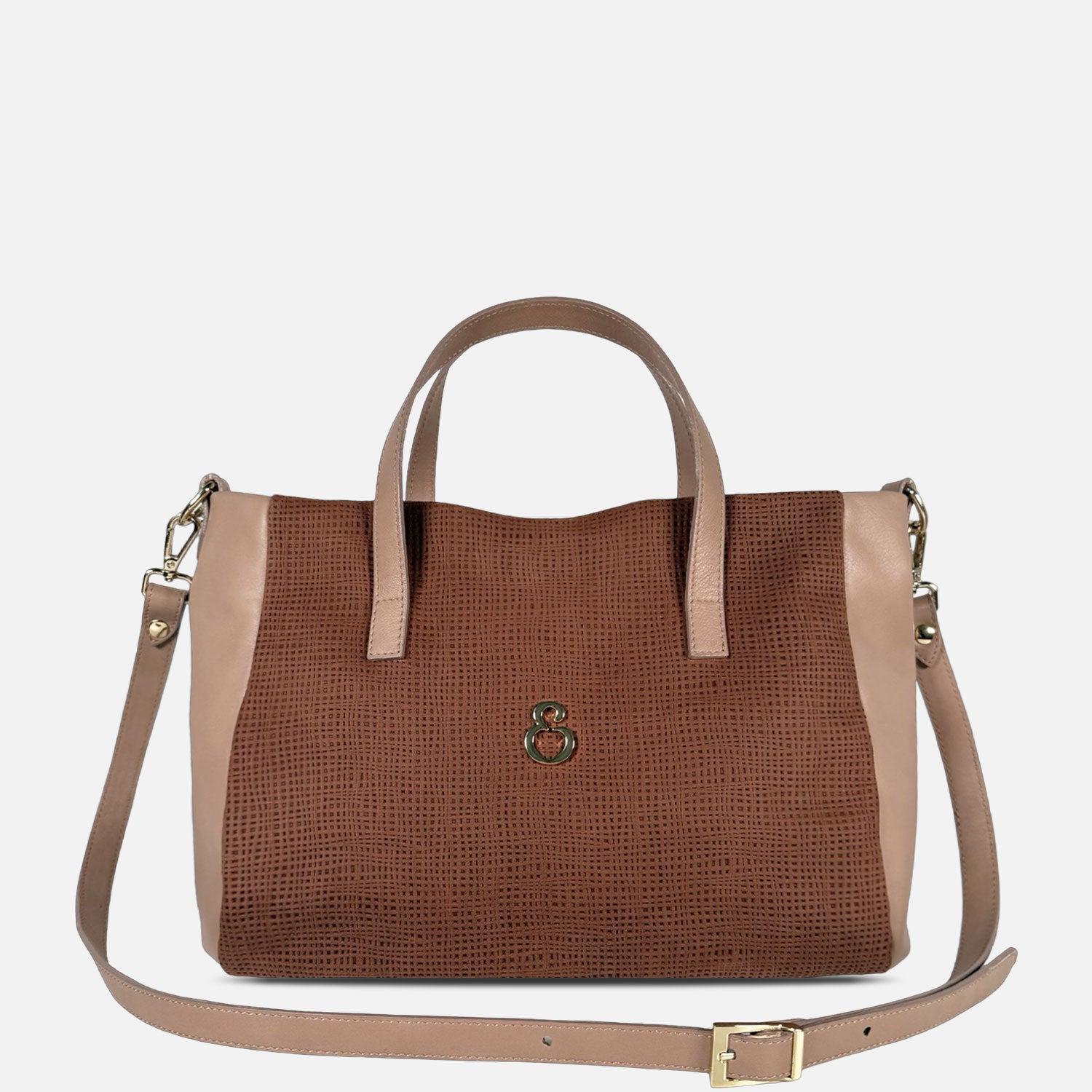 Borsa a mano Novella Texture Intrecciata Cacao Oro