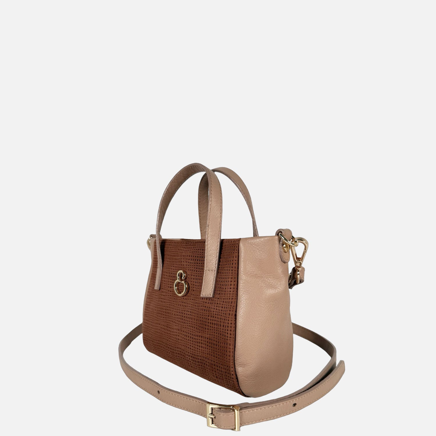 Borsa a mano Novella Mini Texture Intrecciata Cacao Oro