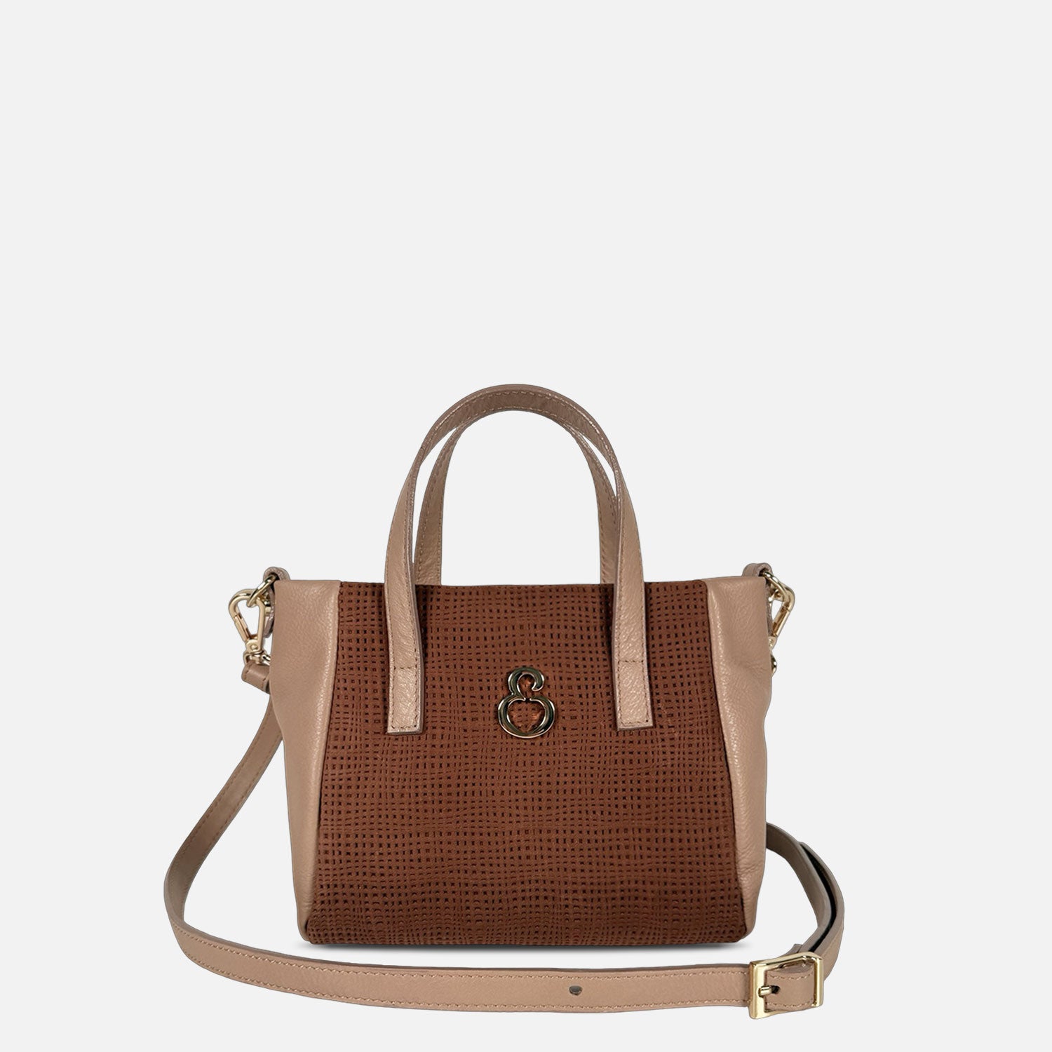 Borsa a mano Novella Mini Texture Intrecciata Cacao Oro