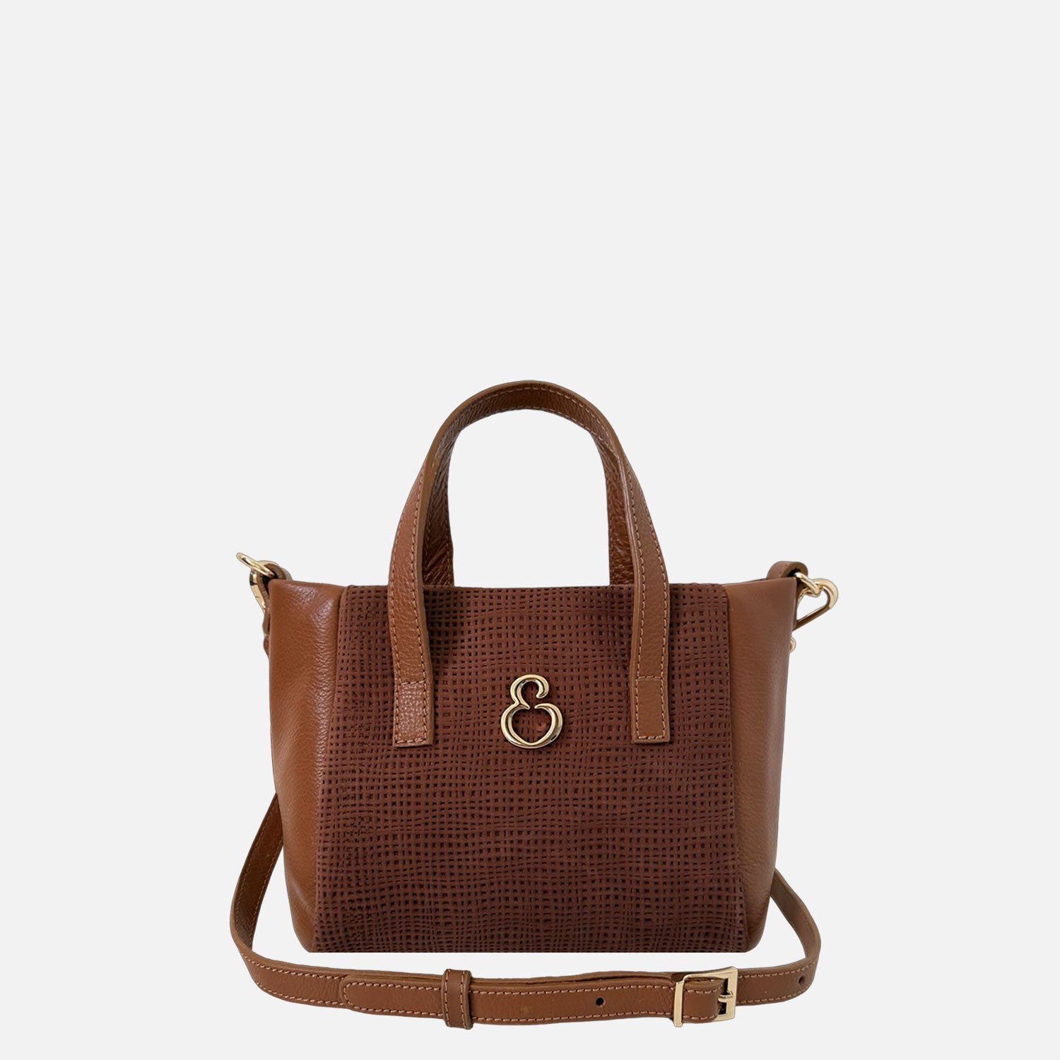 Borsa a mano Novella Mini Texture Intrecciata Cacao Cuoio Oro - Elisendra®