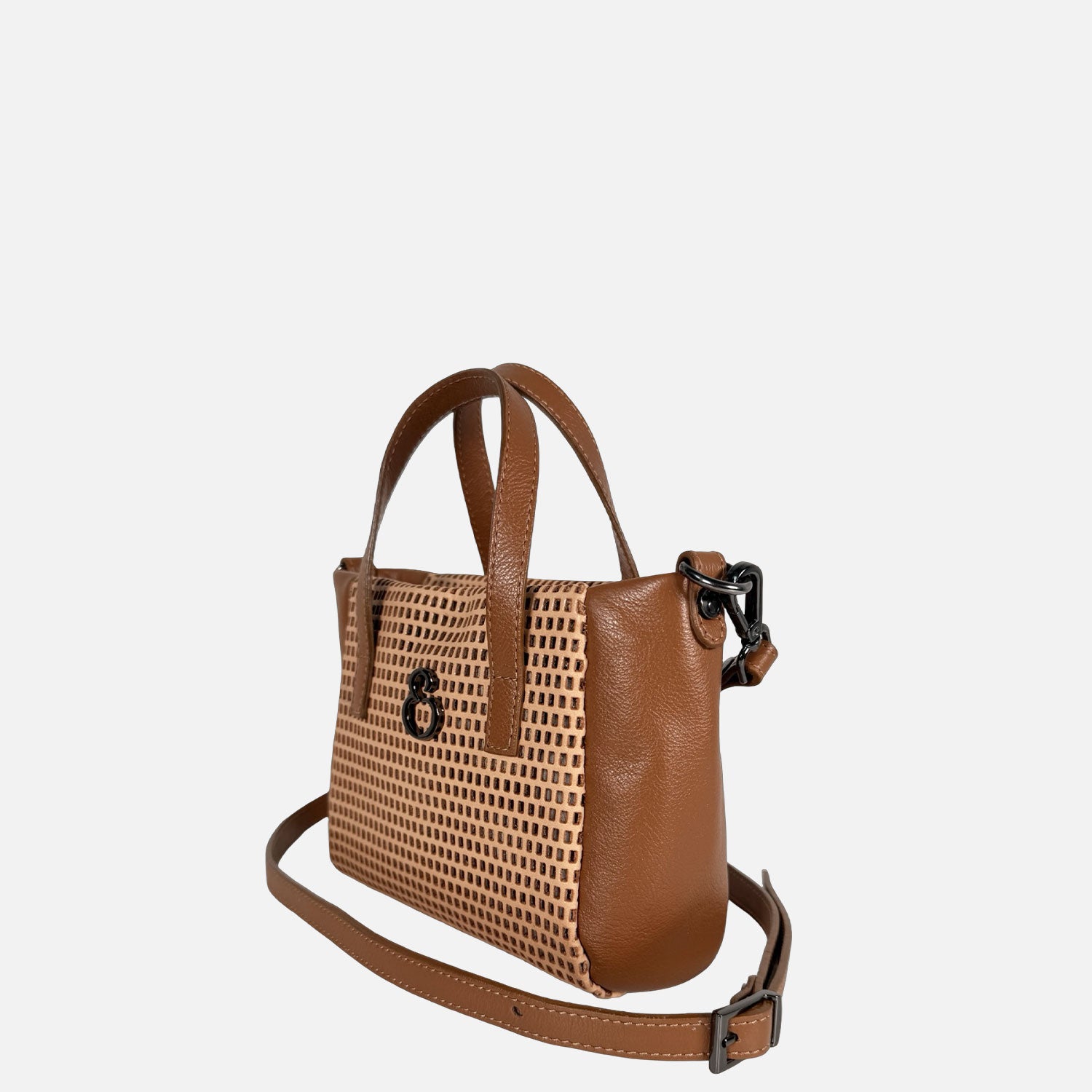 Borsa a mano Novella Mini Traforata Cuoio Dark