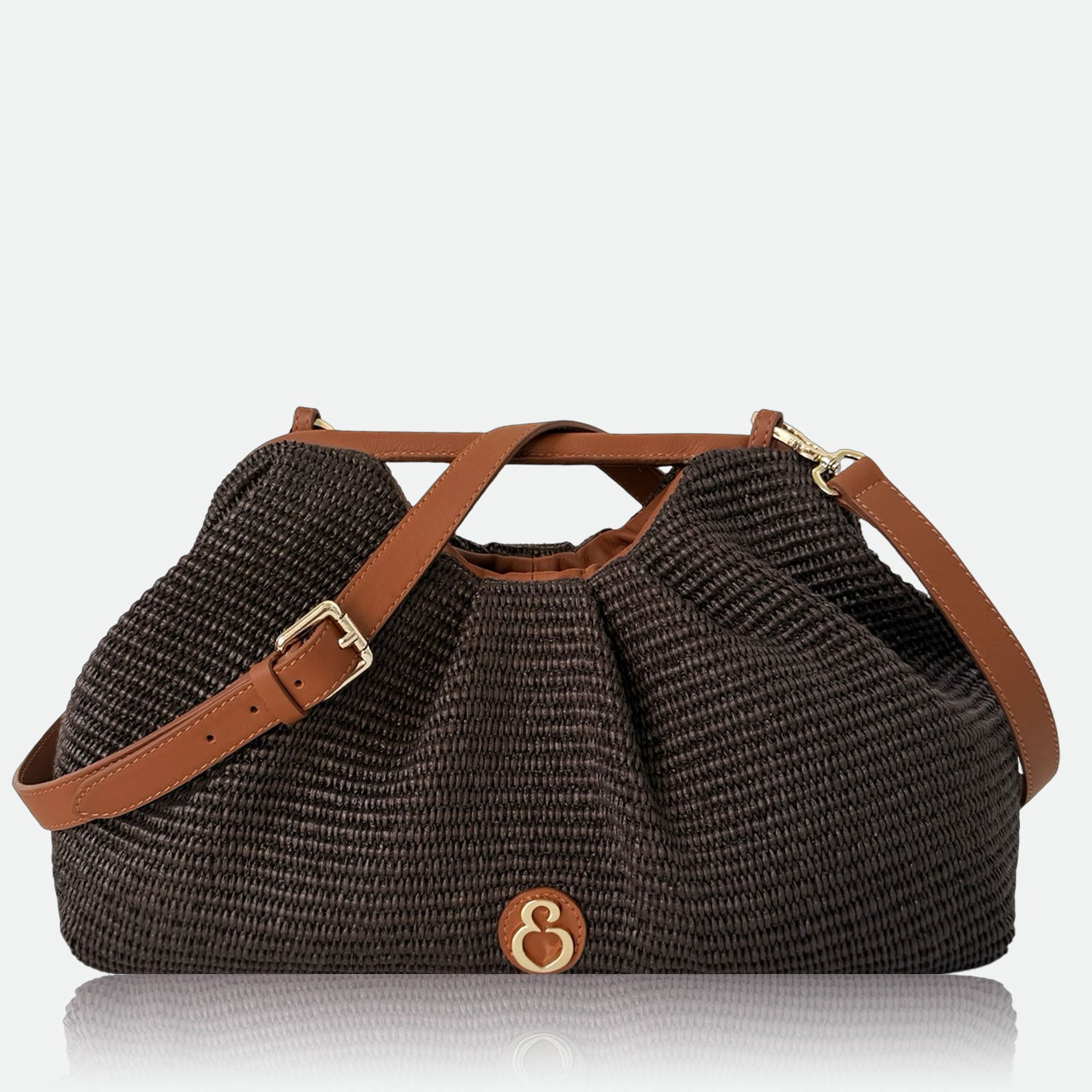 Maxi Clutch Malibù Testa di Moro Rafia e Pelle Liscia Vitello Oro SPEDIZIONE DAL 06/05