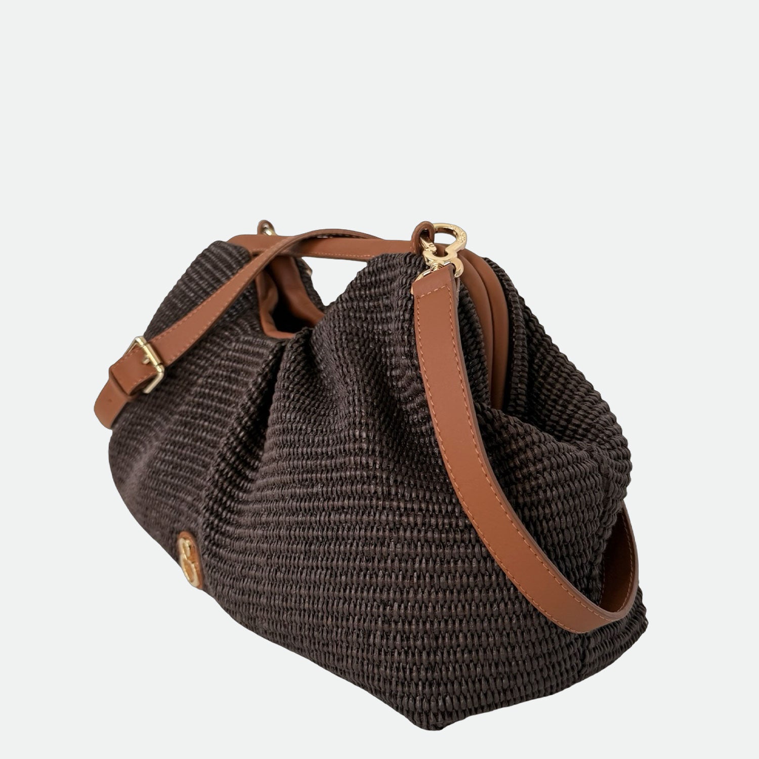 Maxi Clutch Malibù Testa di Moro Rafia e Pelle Liscia Vitello Oro SPEDIZIONE DAL 06/05