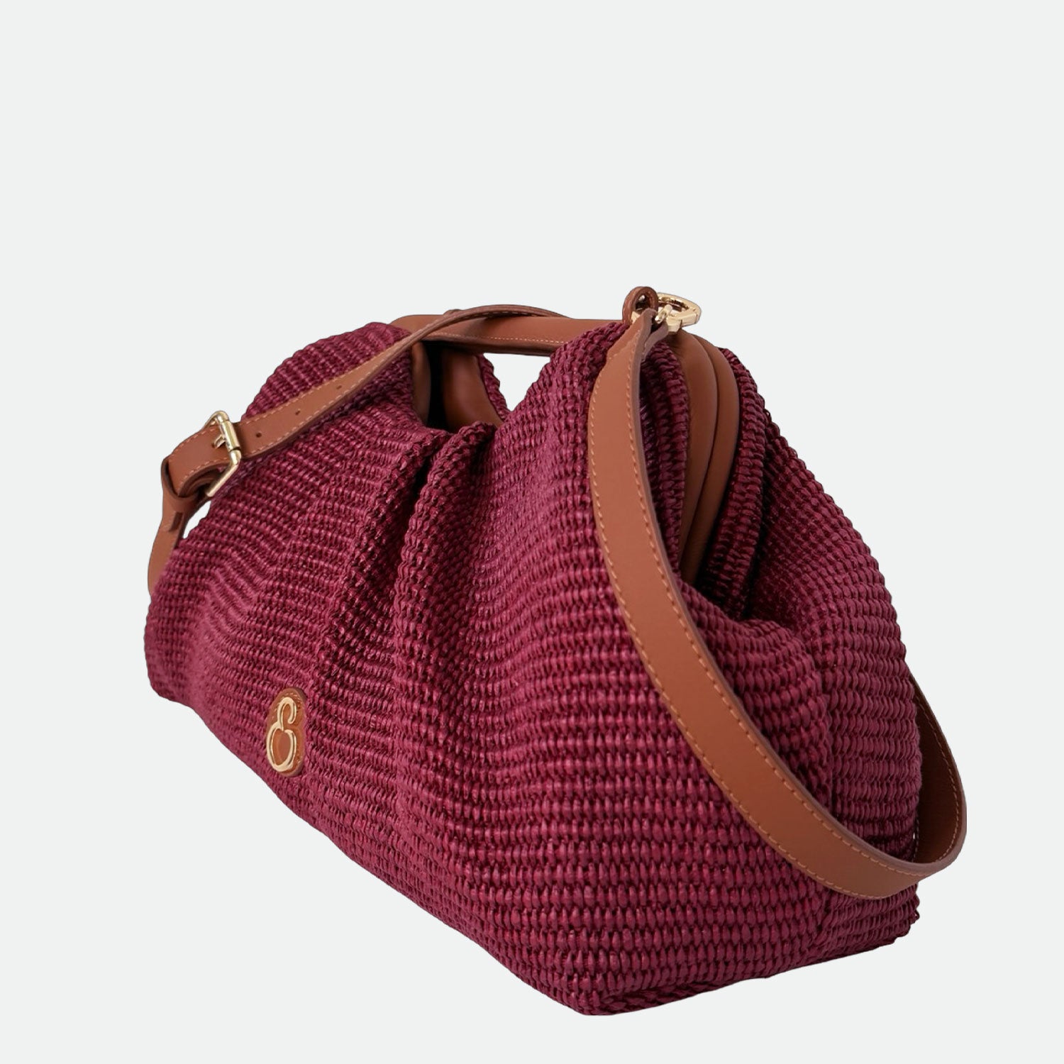 Maxi Clutch Malibù Mirtillo Rafia e Pelle Liscia Vitello Oro SPEDIZIONE DAL 06/05