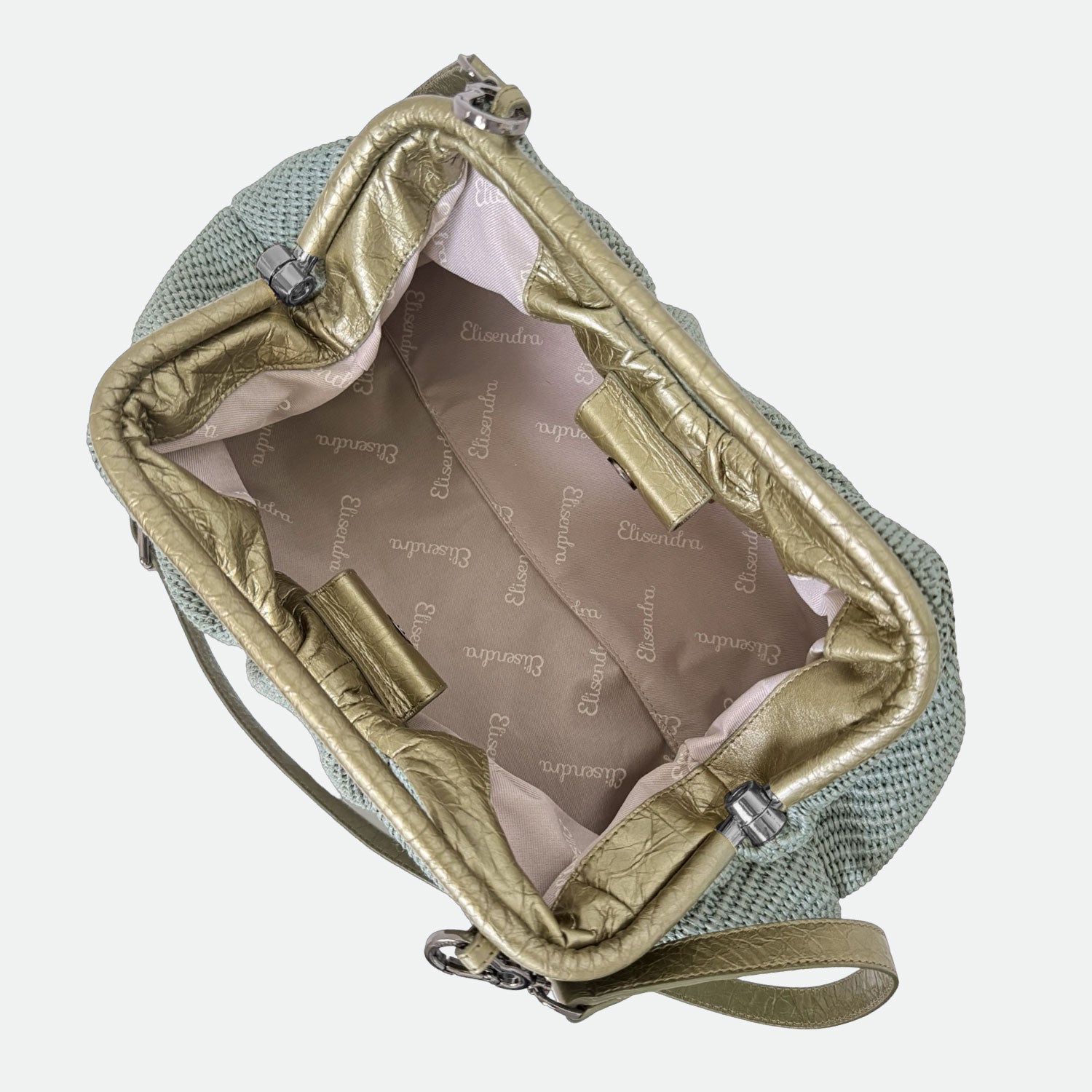 Maxi Clutch Malibù Verde Laguna Rafia e Pelle Laminata Dark SPEDIZIONE DAL 06/05 - Elisendra®