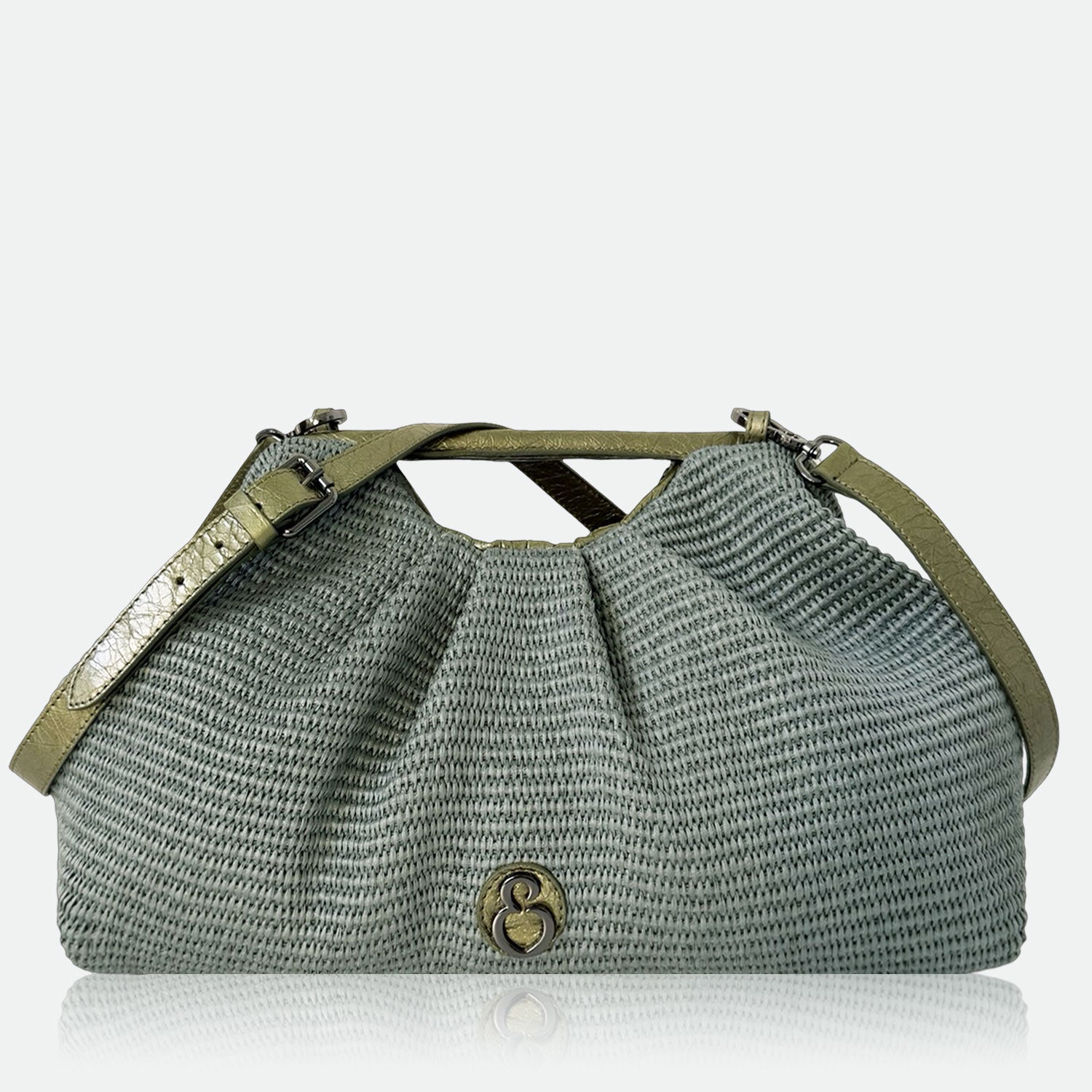 Maxi Clutch Malibù Verde Laguna Rafia e Pelle Laminata Dark SPEDIZIONE DAL 06/05