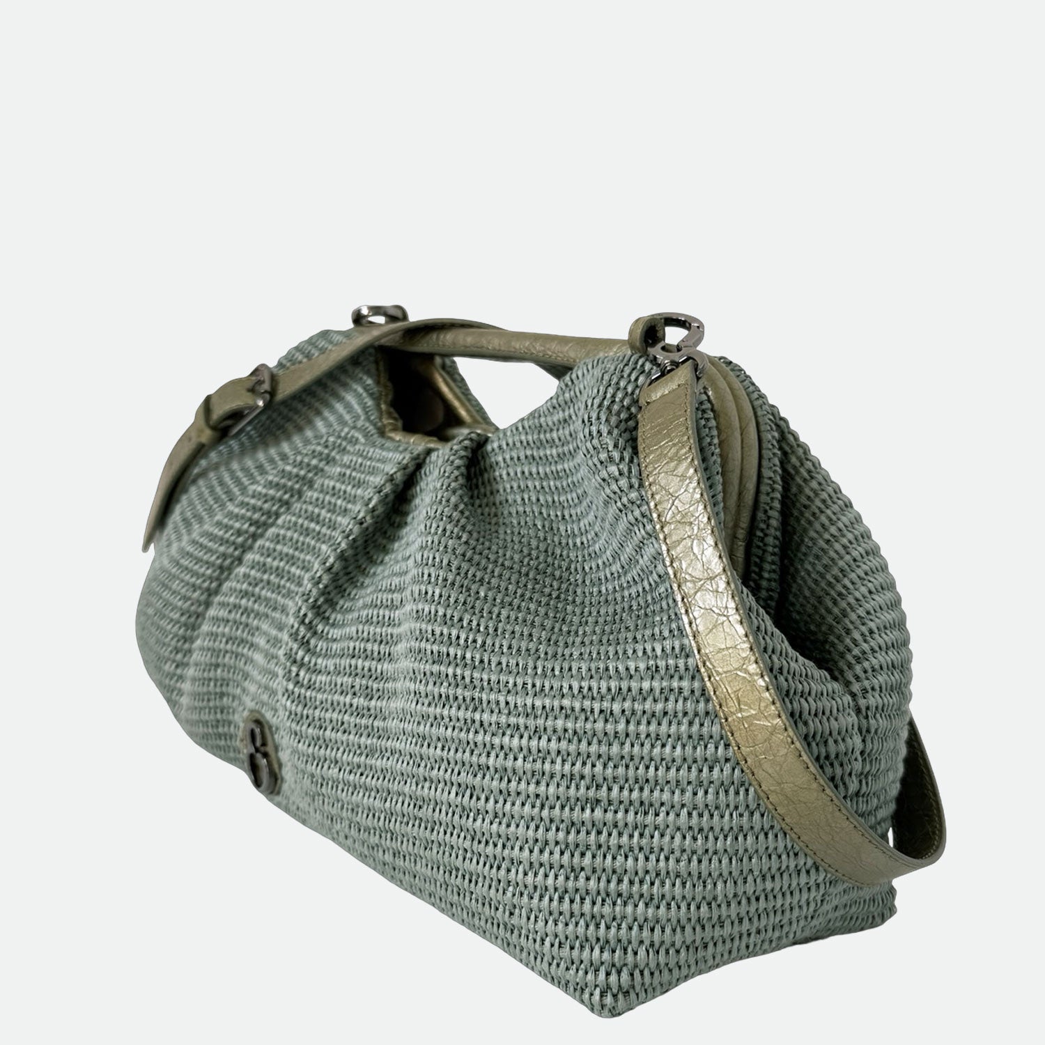 Maxi Clutch Malibù Verde Laguna Rafia e Pelle Laminata Dark SPEDIZIONE DAL 06/05