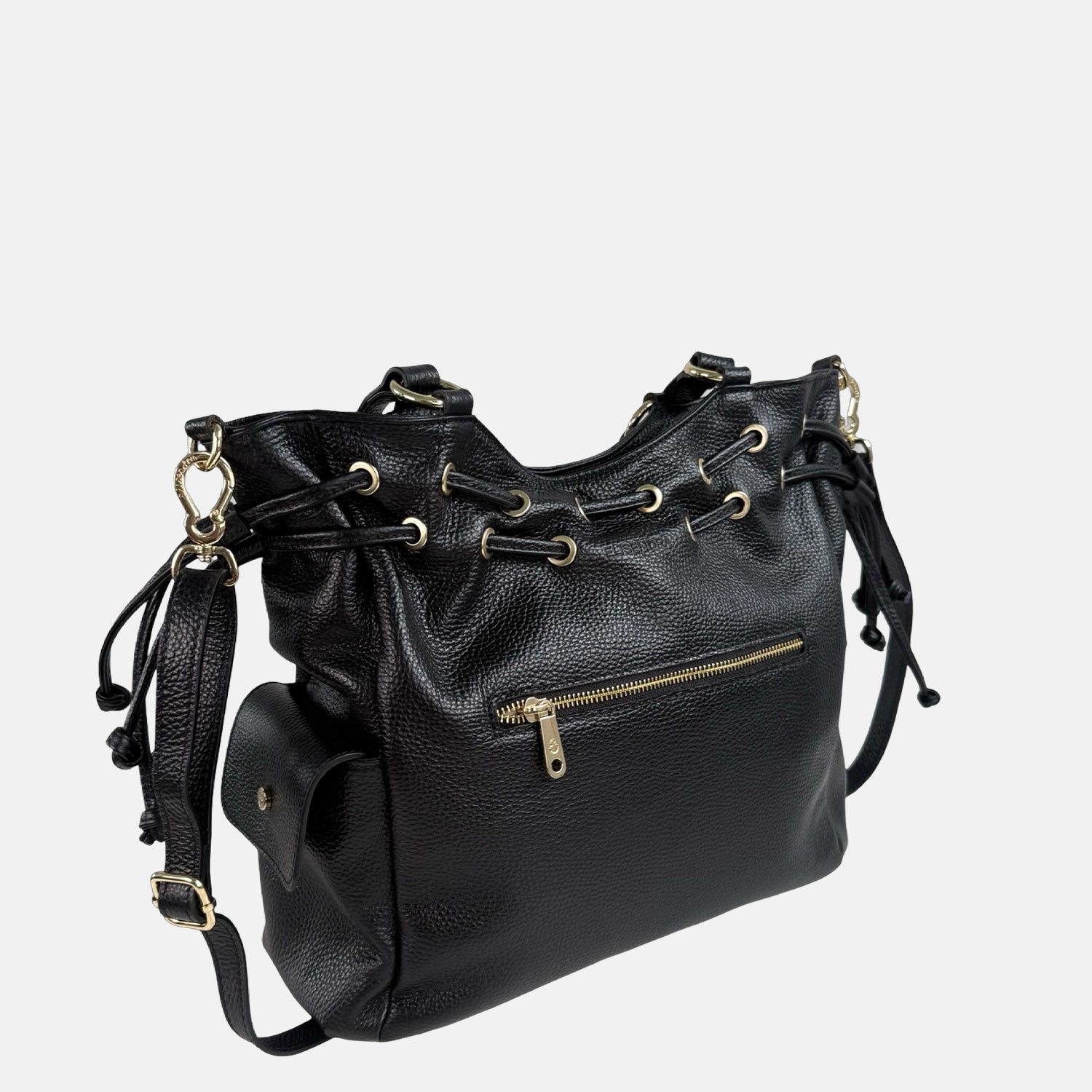 Borsa a spalla Pandora Nera Pelle Martellata Oro