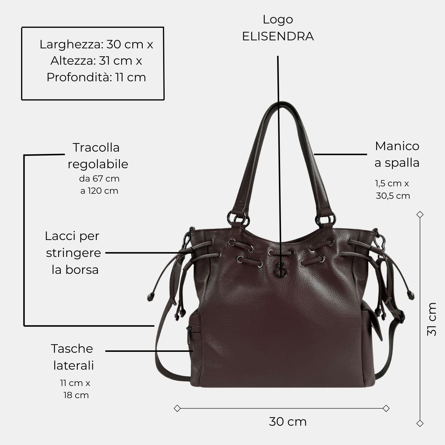 Borsa a spalla Pandora Amarone Pelle Martellata Dark