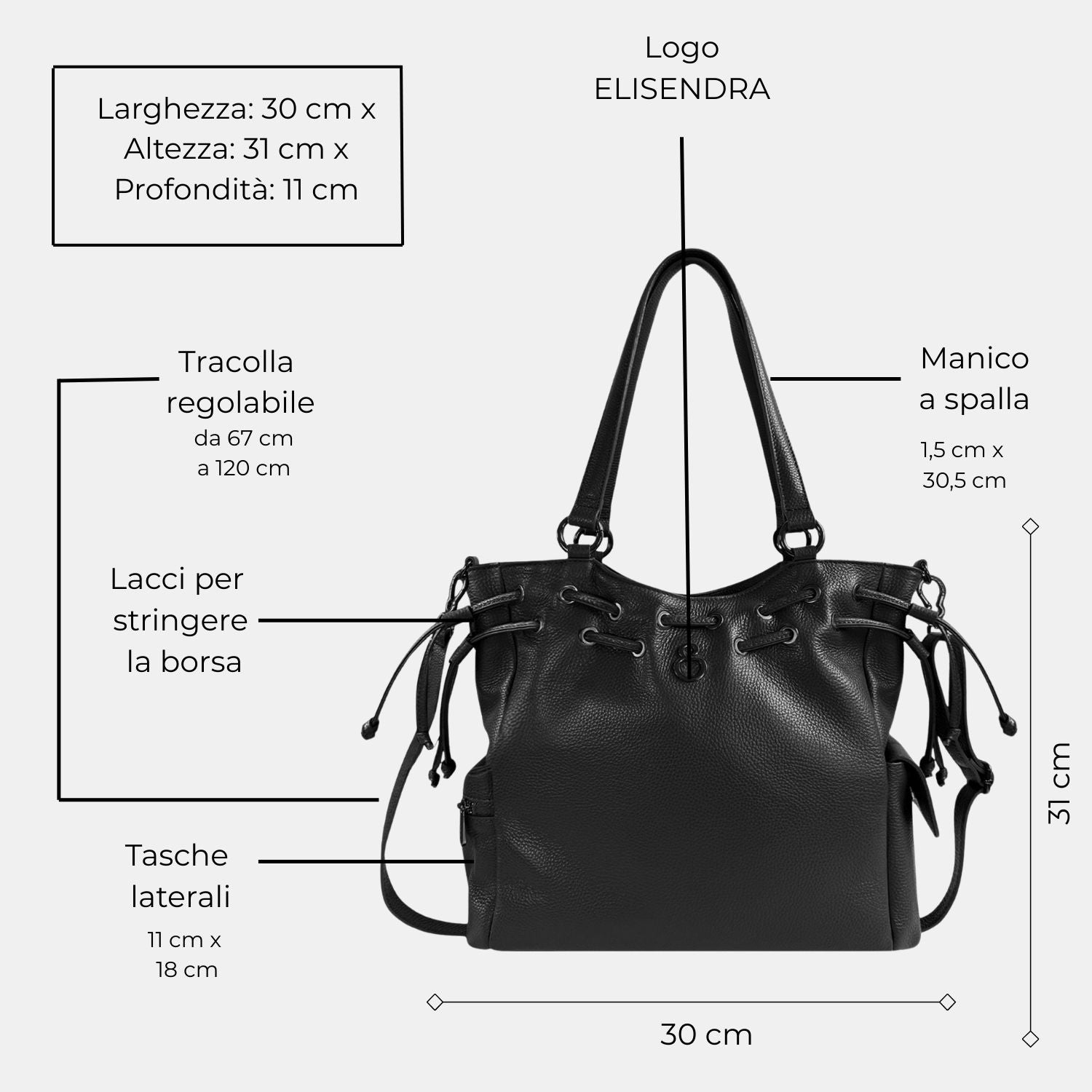 Borsa a spalla Pandora Nera Pelle Martellata Dark