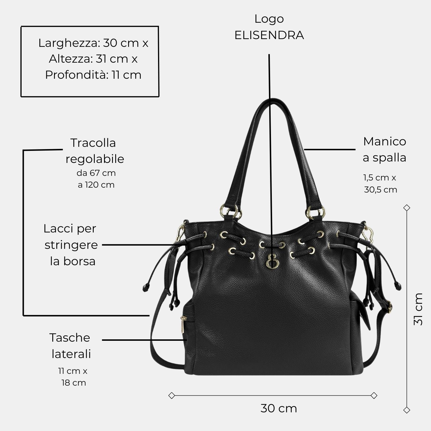 Borsa a spalla Pandora Nera Pelle Martellata Oro