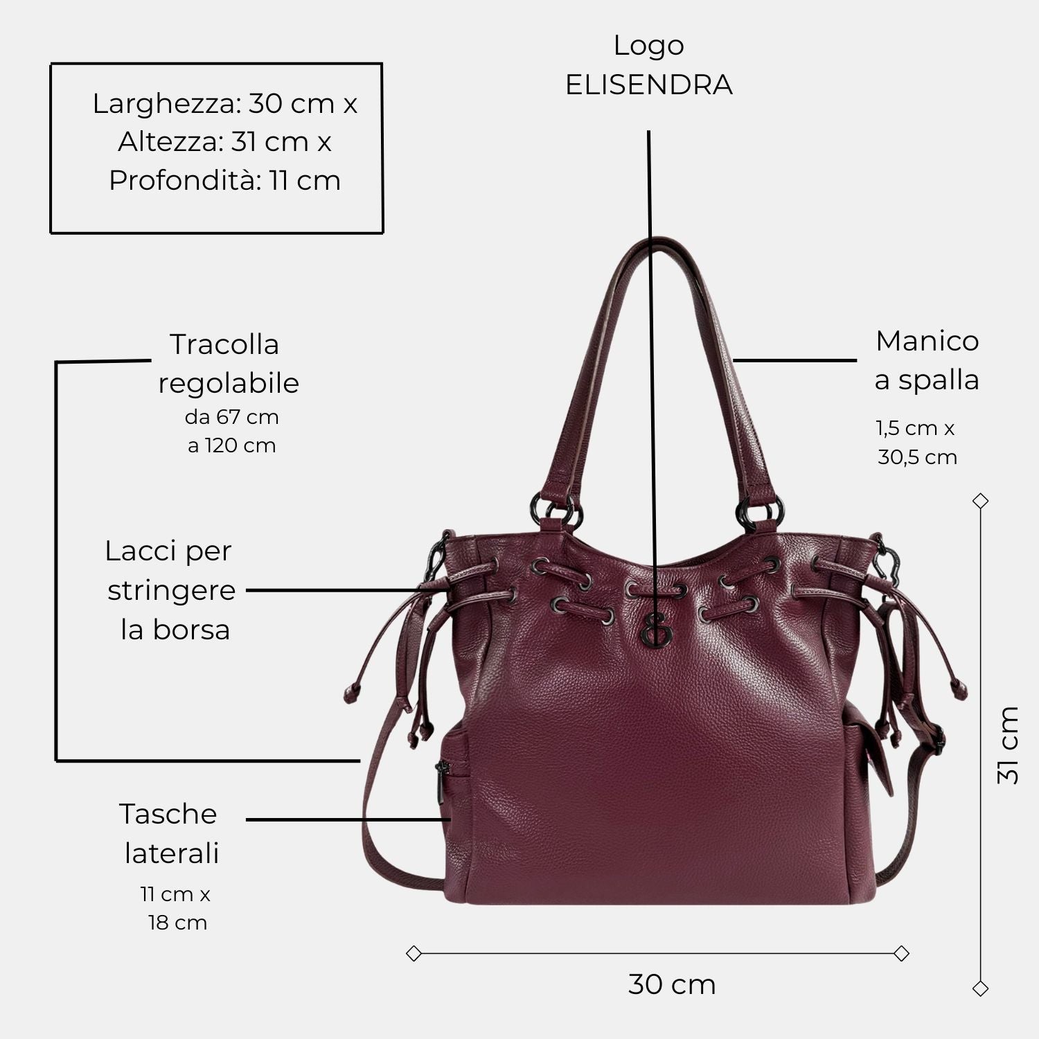 Borsa a spalla Pandora Vinaccia Pelle Martellata Dark