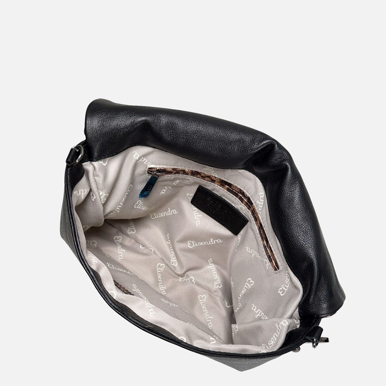 Borsa a mano Giselle Nero Pelle liscia con pattina leopardata laminata Dark