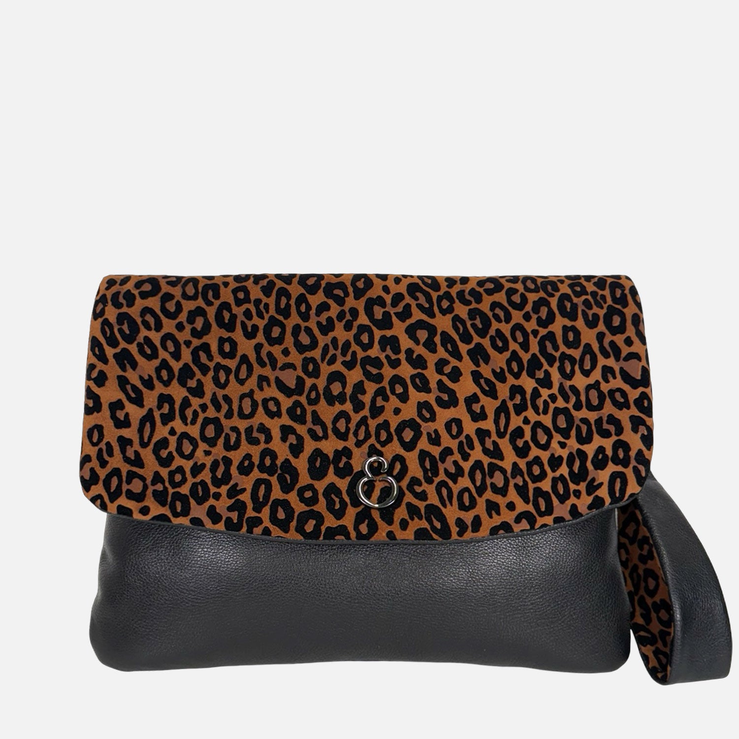 Borsa a mano Giselle Nero Pelle liscia con pattina vellutata leopardata Dark