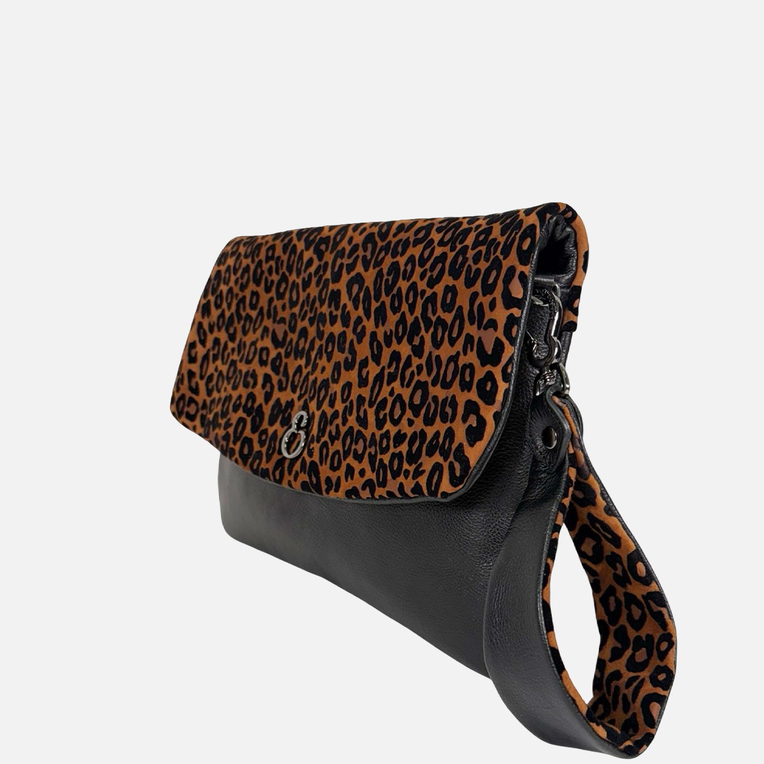 Borsa a mano Giselle Nero Pelle liscia con pattina vellutata leopardata Dark