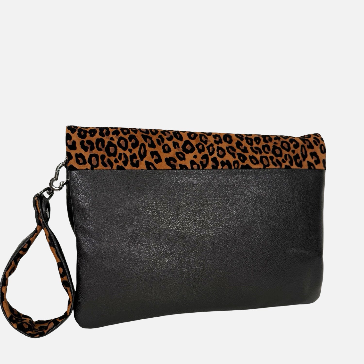 Borsa a mano Giselle Nero Pelle liscia con pattina vellutata leopardata Dark