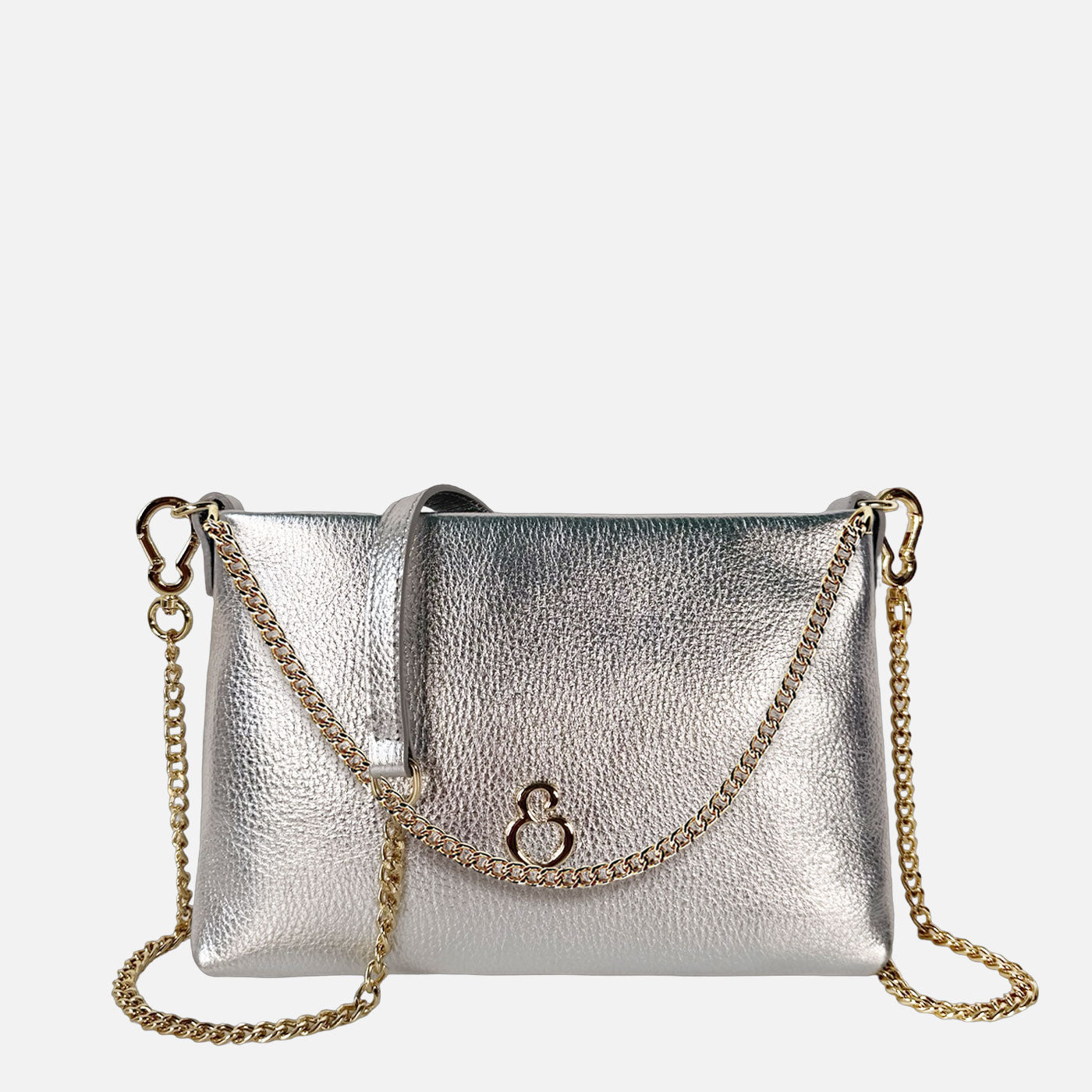 Pochette Essenza Argento Pelle Martellata Oro