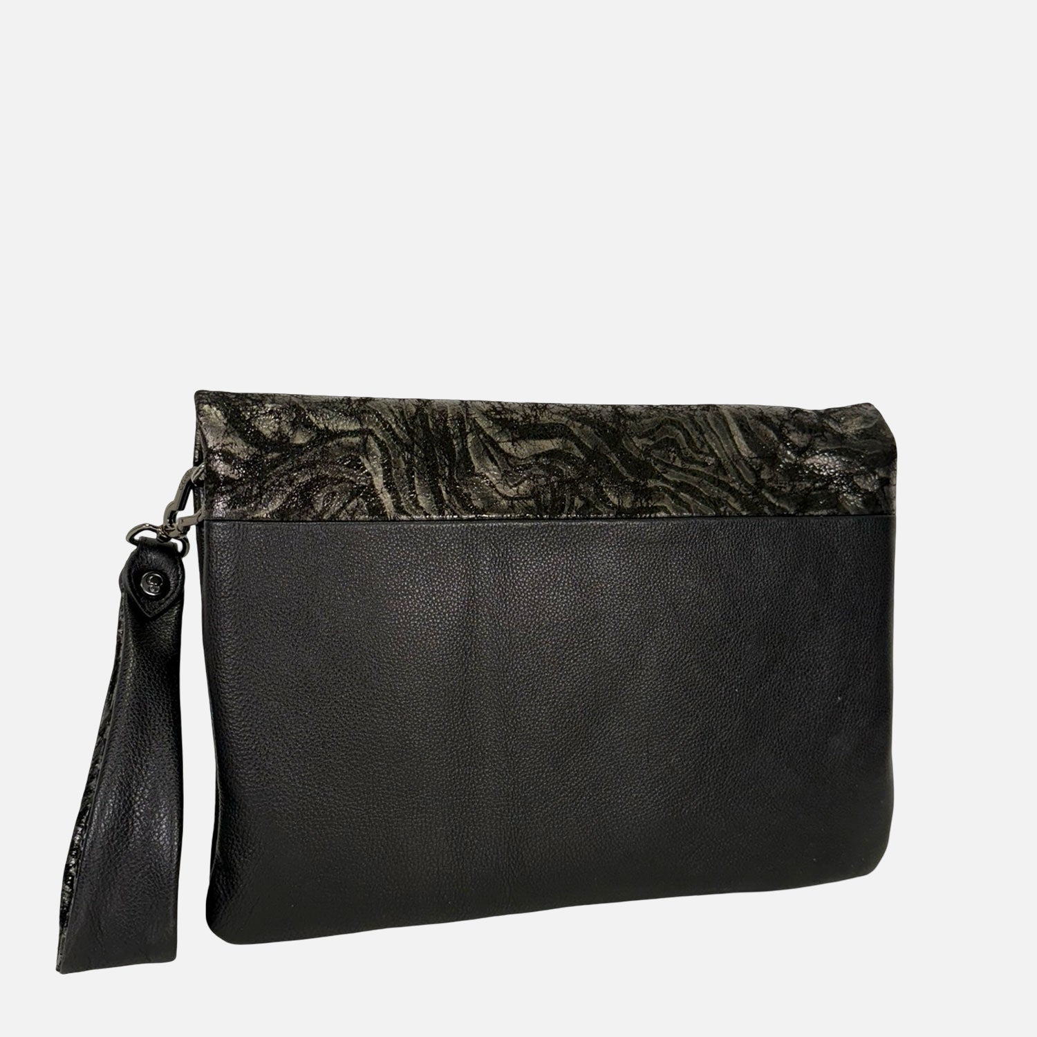 Borsa a mano Giselle Nero Pelle liscia con pattina grigia effetto marmo metallizzata Dark