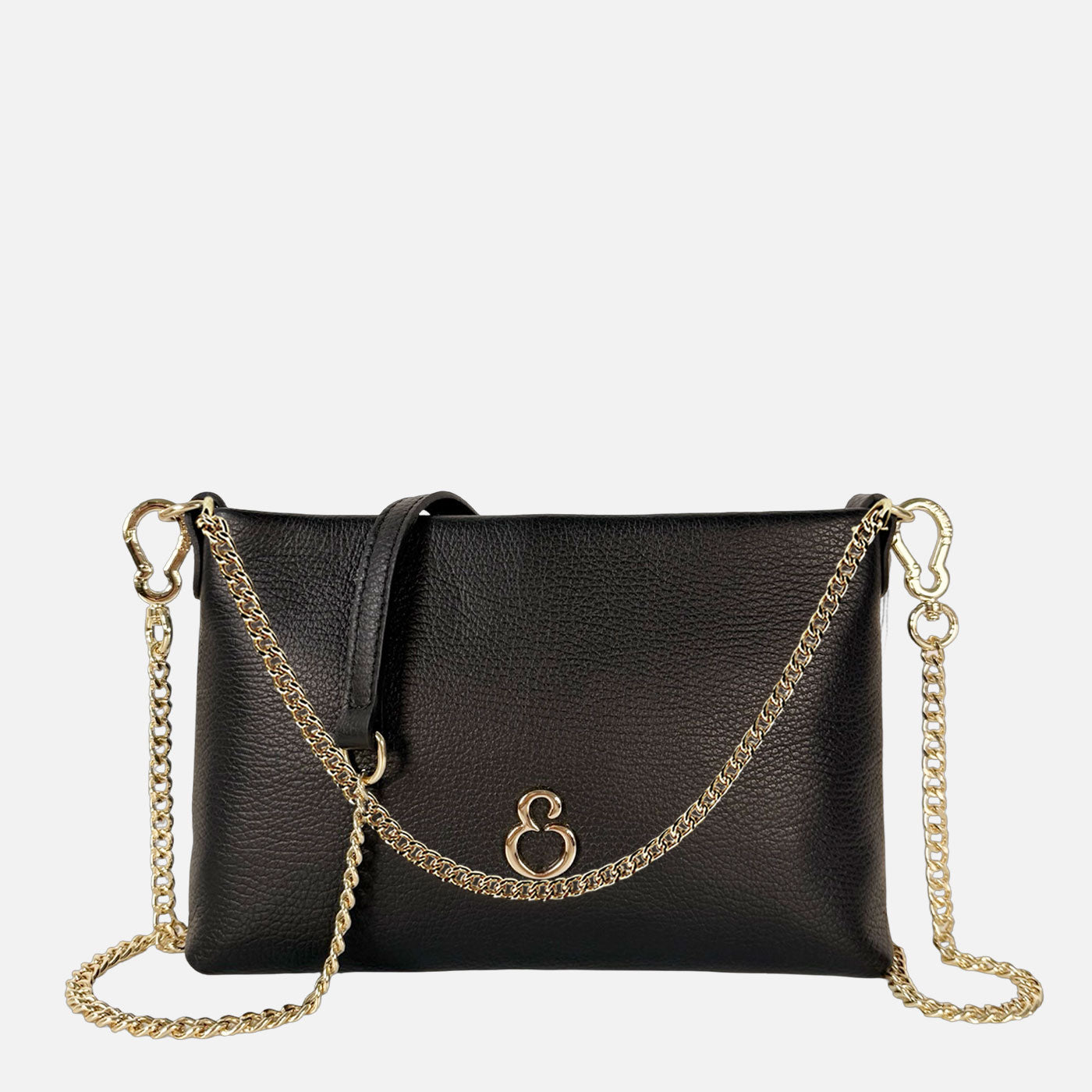 Pochette Essenza Nera Pelle Martellata Oro