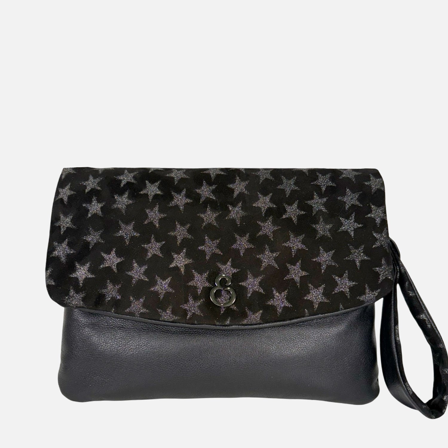 Borsa a mano Giselle Nero Pelle liscia con pattina vellutata con stelle glitterate Dark