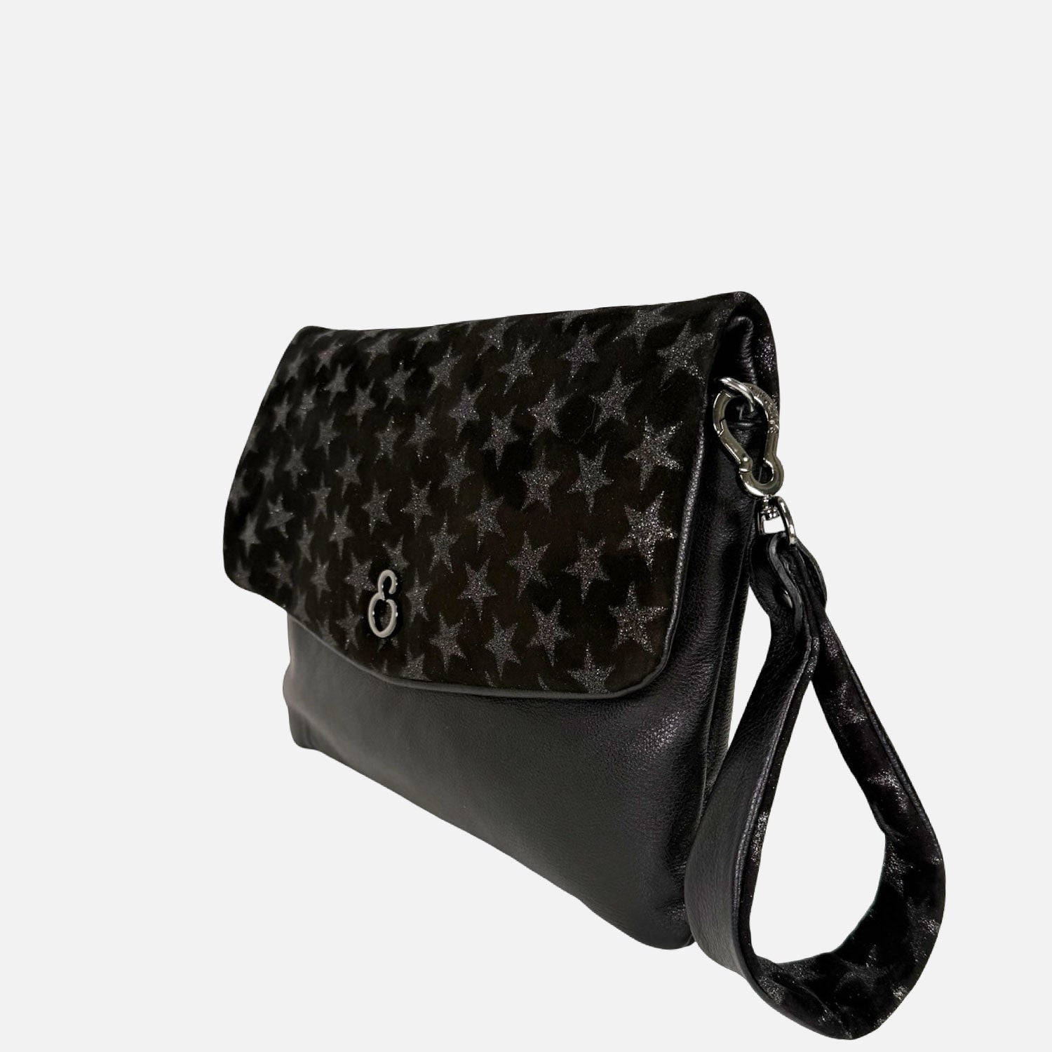 Borsa a mano Giselle Nero Pelle liscia con pattina vellutata con stelle glitterate Dark