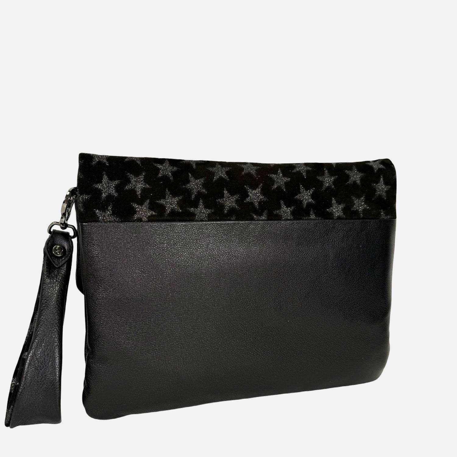 Borsa a mano Giselle Nero Pelle liscia con pattina vellutata con stelle glitterate Dark