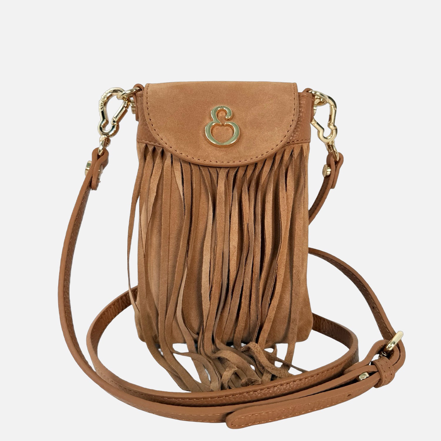 Porta Cellulare Pelle Martellata e Camoscio Toffee Oro