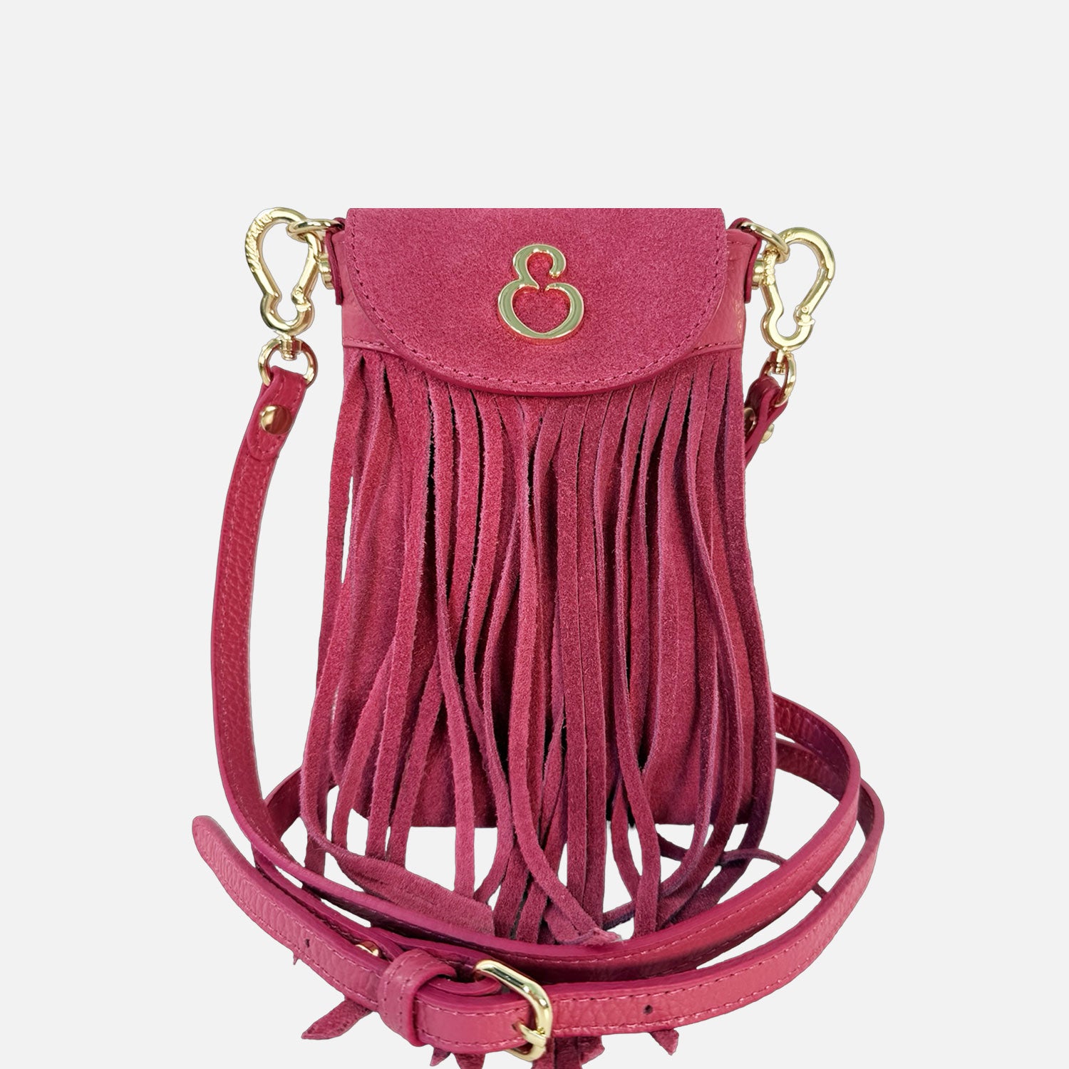 Porta Cellulare Pelle Martellata e Camoscio Lampone Oro