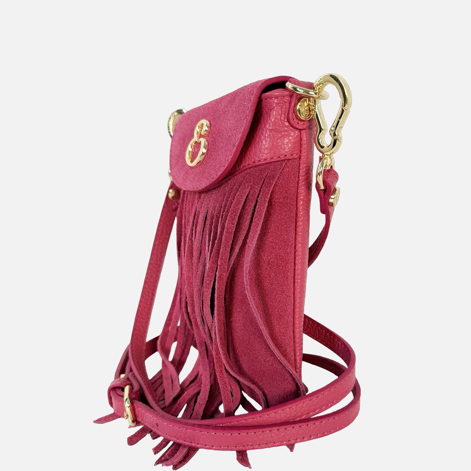 Porta Cellulare Pelle Martellata e Camoscio Lampone Oro