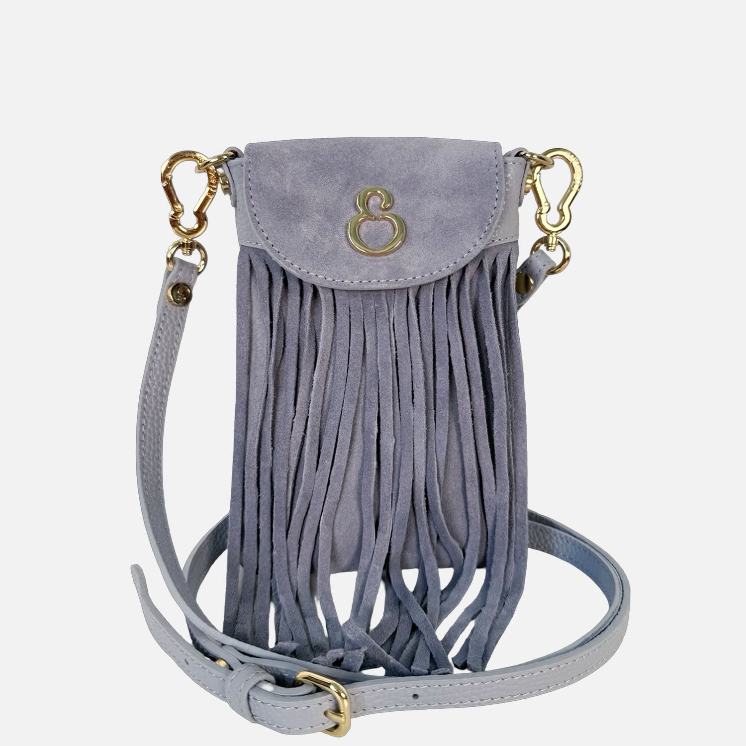 Porta Cellulare Pelle Martellata e Camoscio Azzurro Oro