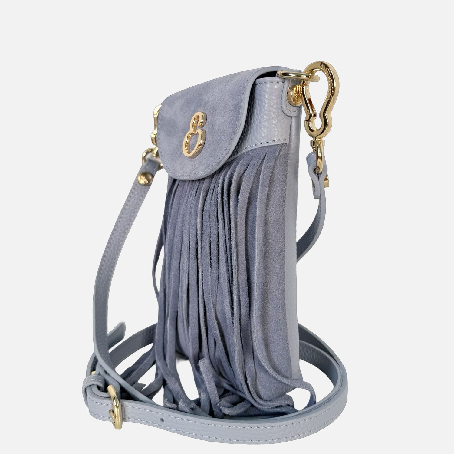 Porta Cellulare Pelle Martellata e Camoscio Azzurro Oro