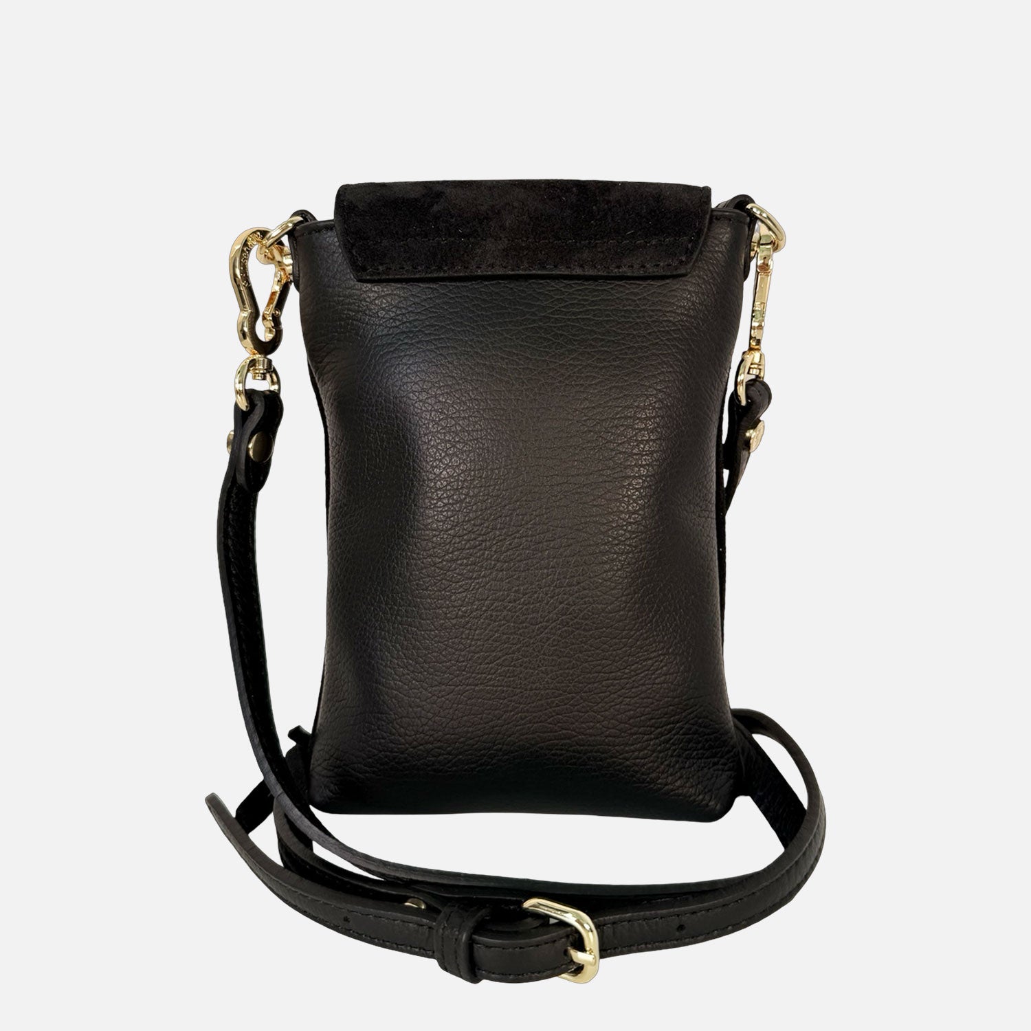 Porta Cellulare Pelle Martellata e Camoscio Nero Oro