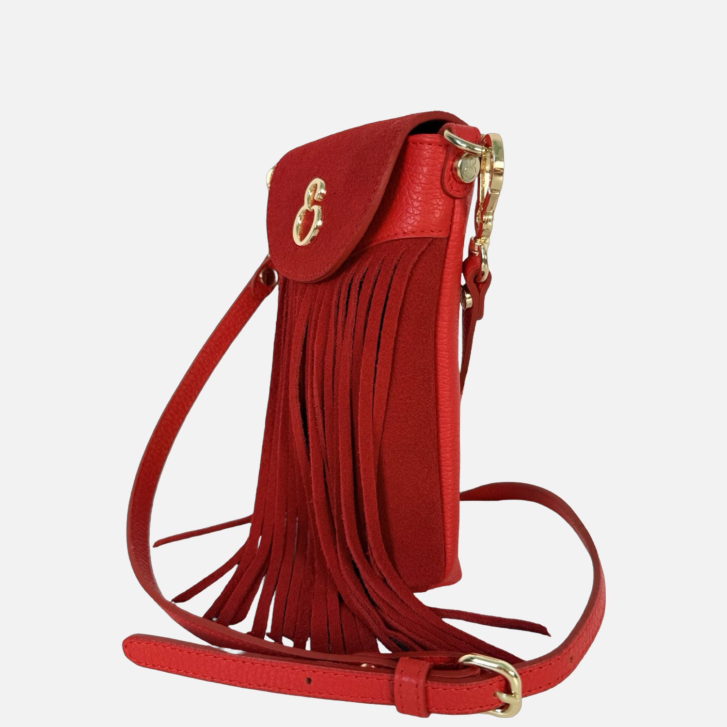 Porta Cellulare Pelle Martellata e Camoscio Rosso Oro