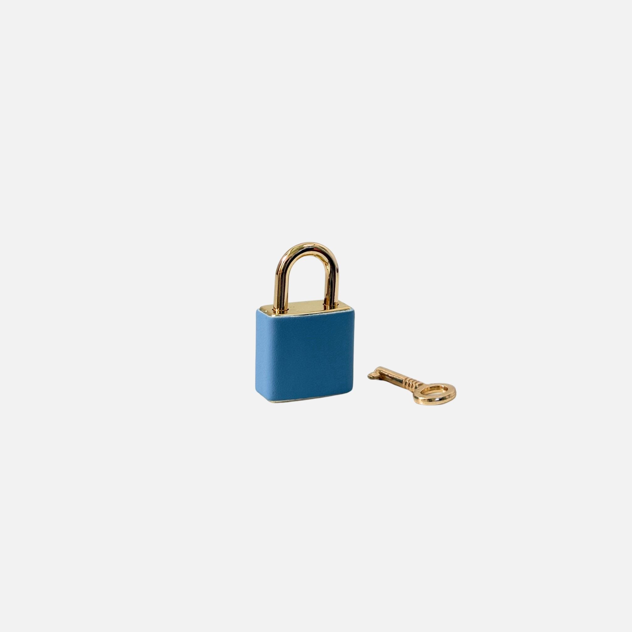 Lucchetto Baby Blu Pelle Liscia Oro SPEDIZIONE DAL 07/07