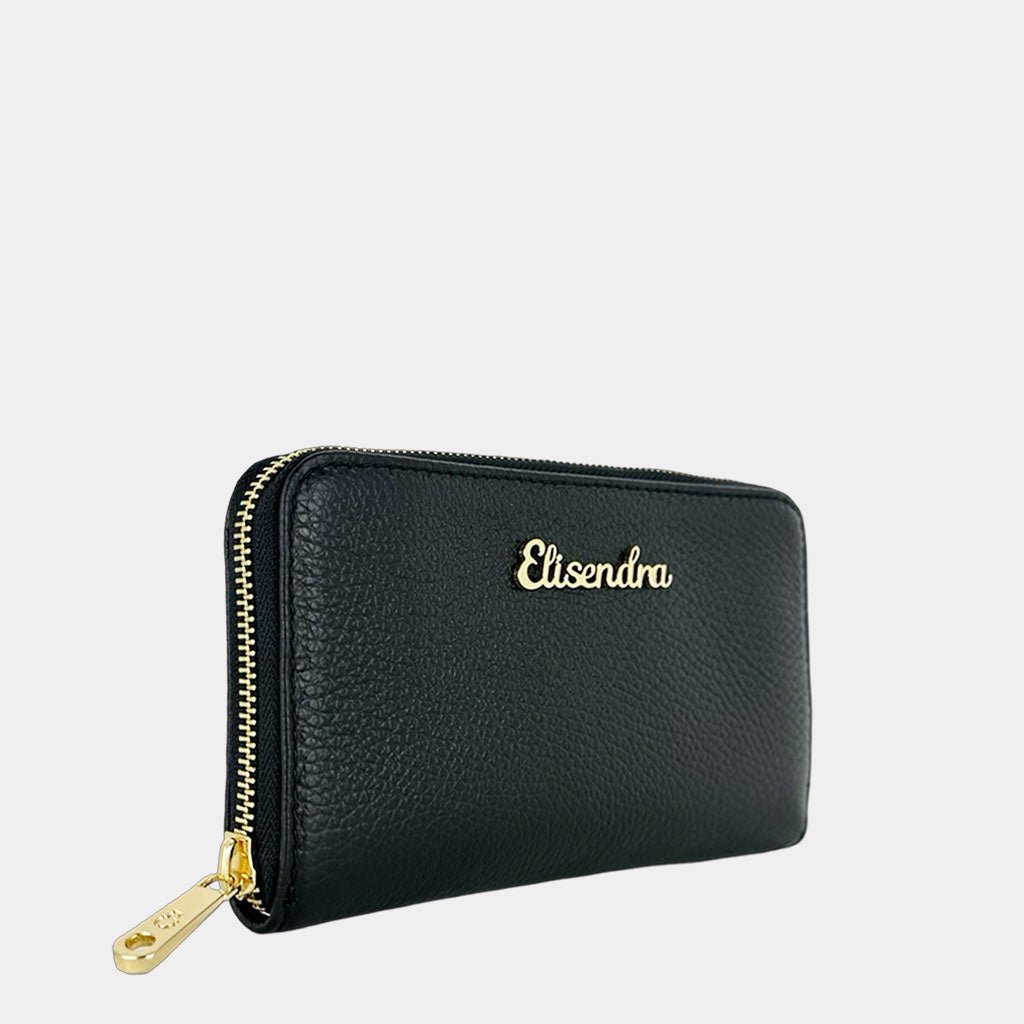 Portafoglio Raya Nero Pelle Martellata Oro - Elisendra®
