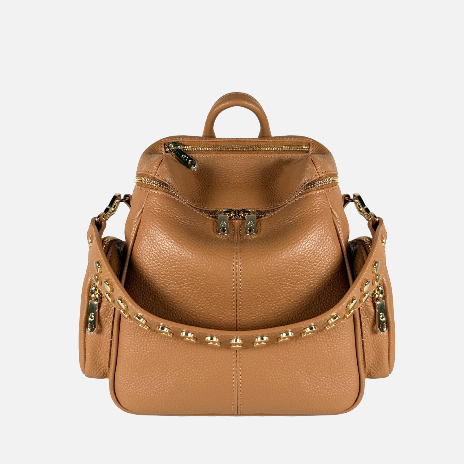 Zaino Saray Midi Toffee Pelle Martellata Oro