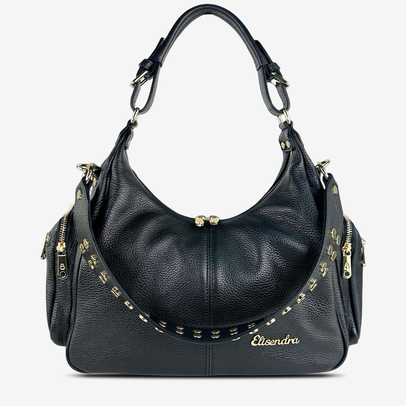Borsa a spalla Saray Mia Nero Pelle Martellata Oro