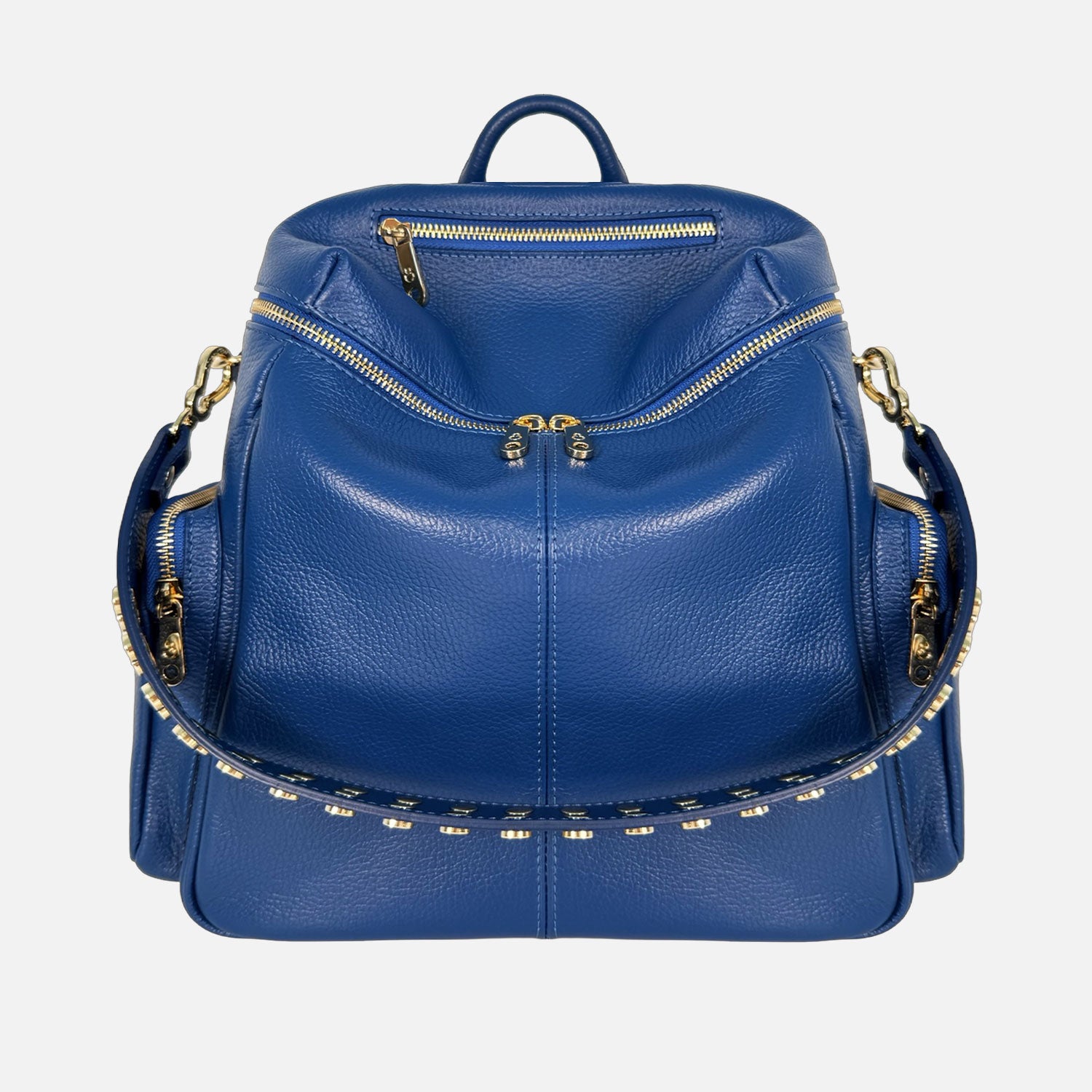 Zaino Saray Pelle Martellata Blu Cobalto Oro