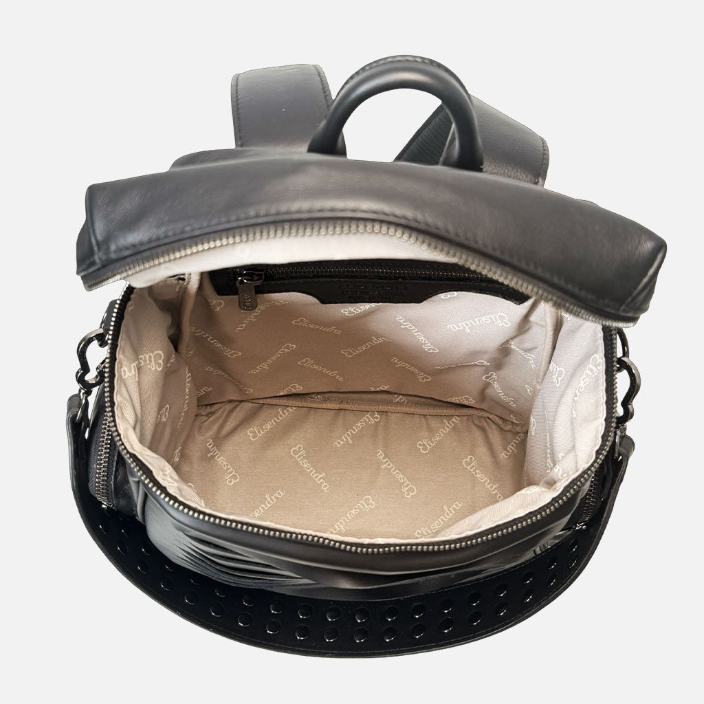 Zaino Saray Frange Nero Pelle Liscia Vitello Dark - Elisendra®