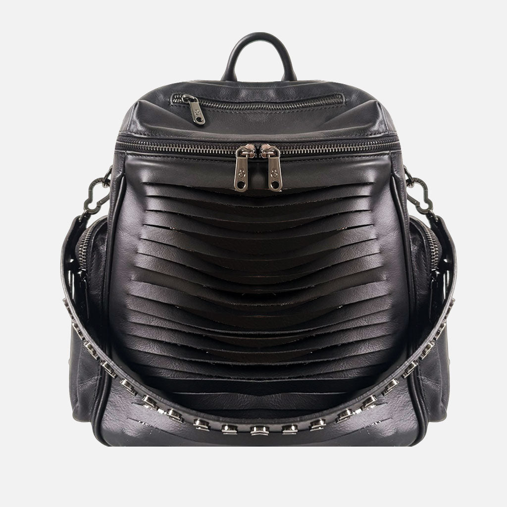 Zaino Saray Frange Nero Pelle Liscia Vitello Dark - Elisendra®