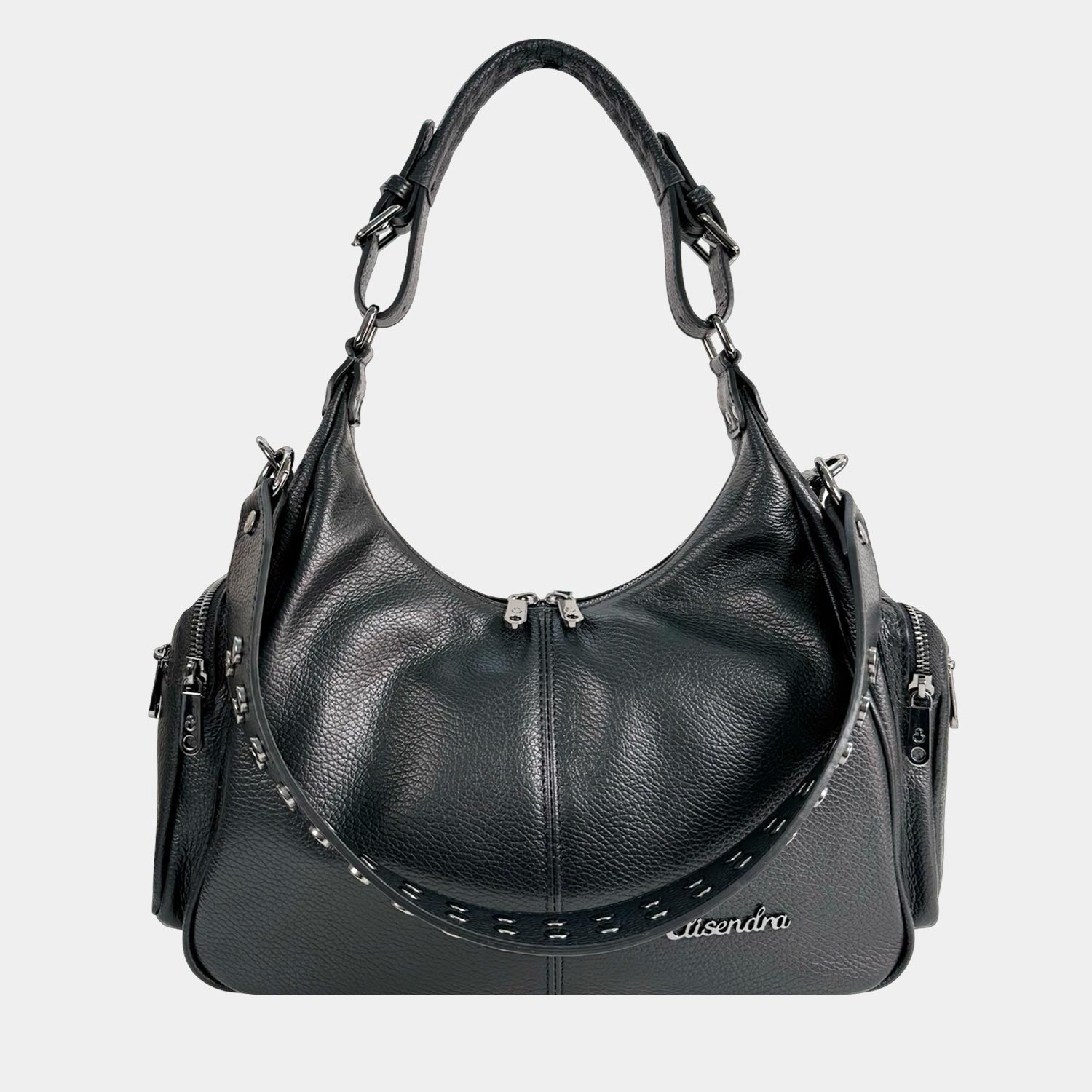 Borsa a spalla Saray Mia Nera Pelle Martellata Dark