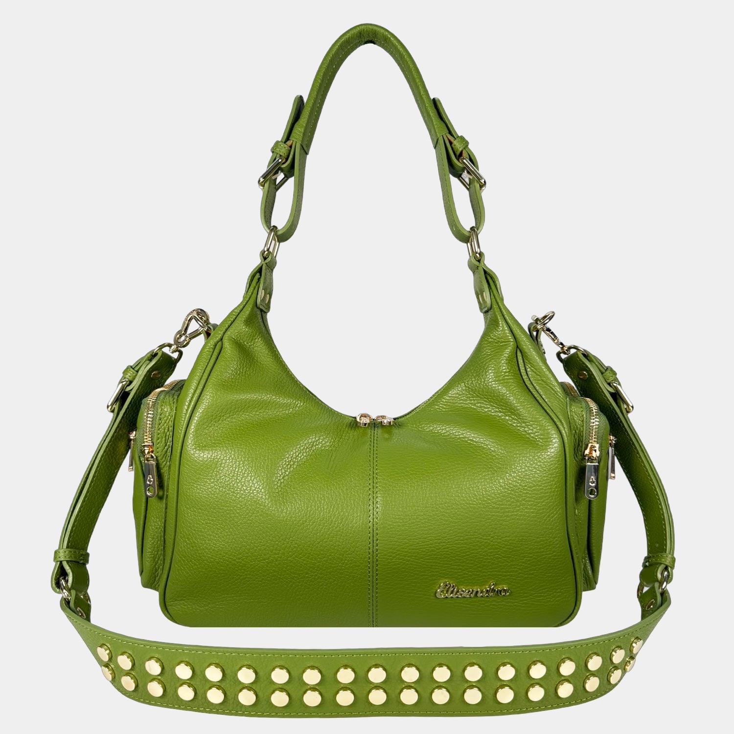 Borsa a spalla Saray Mia Pistacchio Pelle Martellata Oro